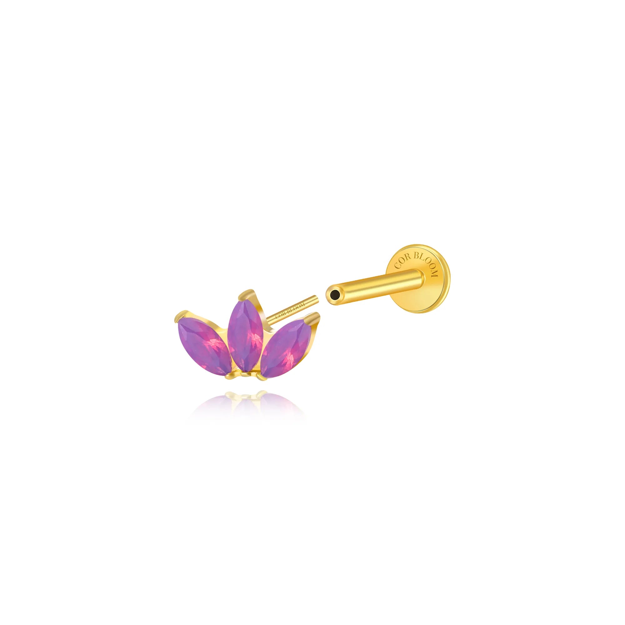 Titanium Kratos 3-Petal Purple Moonstone Flat Back Stud
