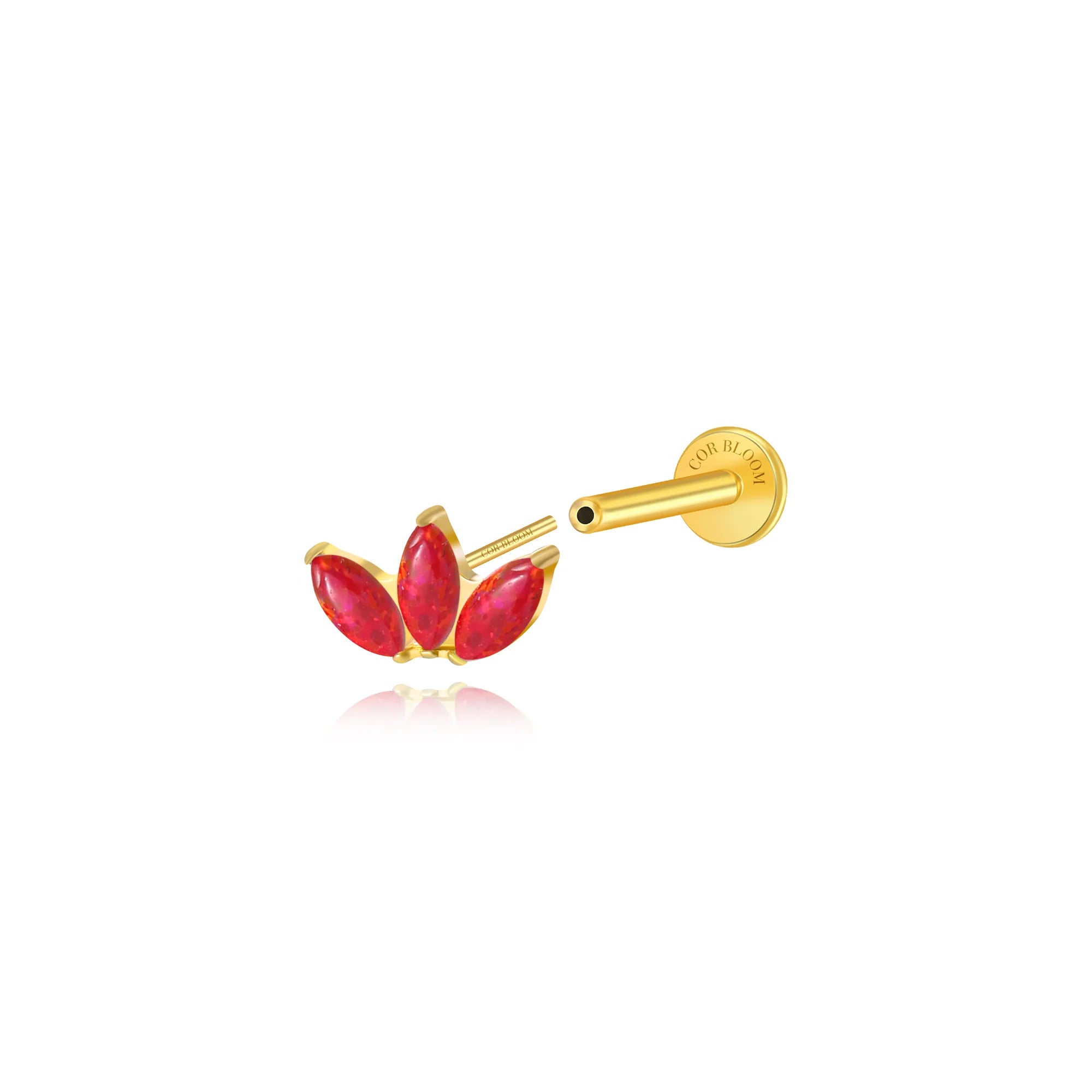 Titanium Kratos 3-Petal Fiery Red Opal Stud