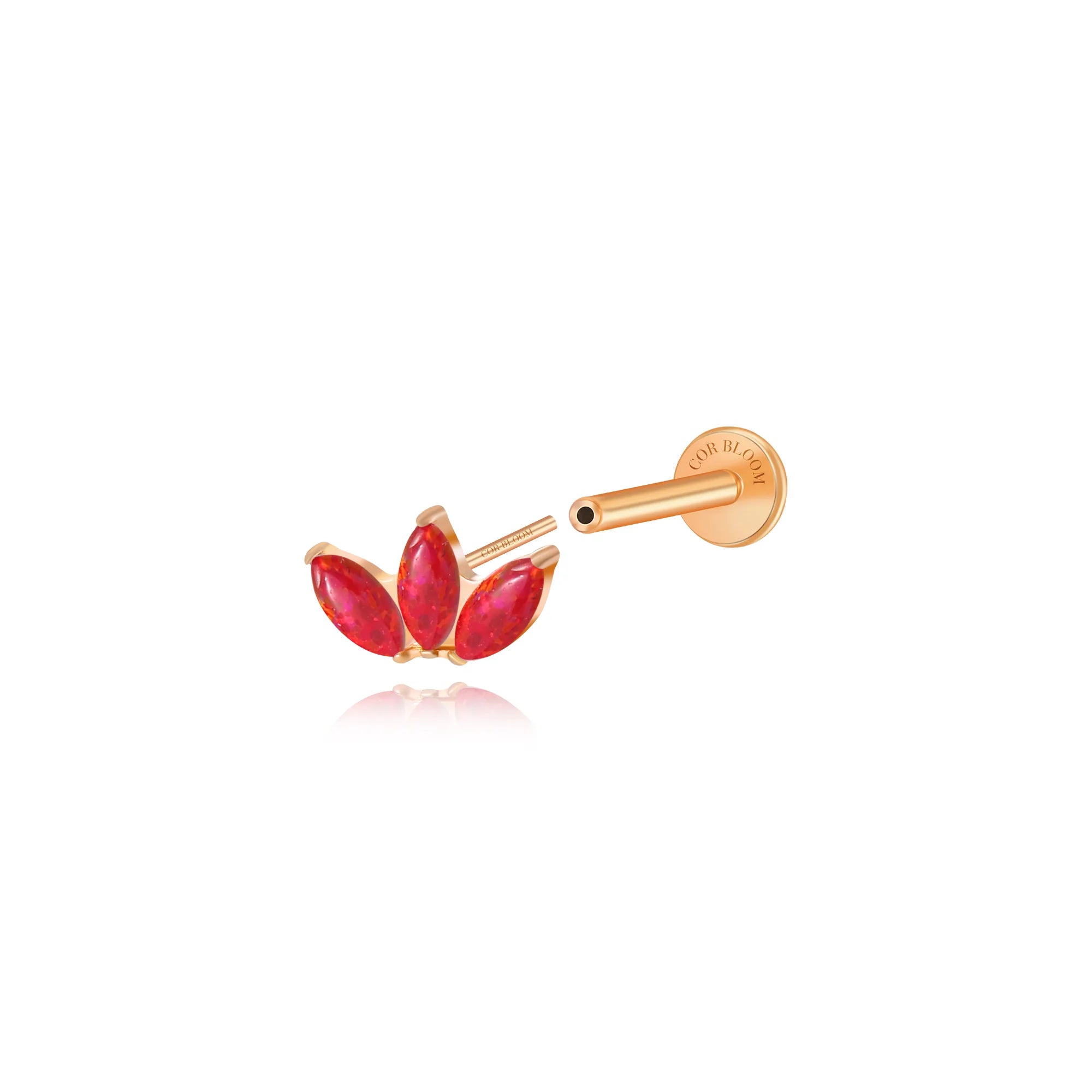 Titanium Kratos 3-Petal Fiery Red Opal Stud