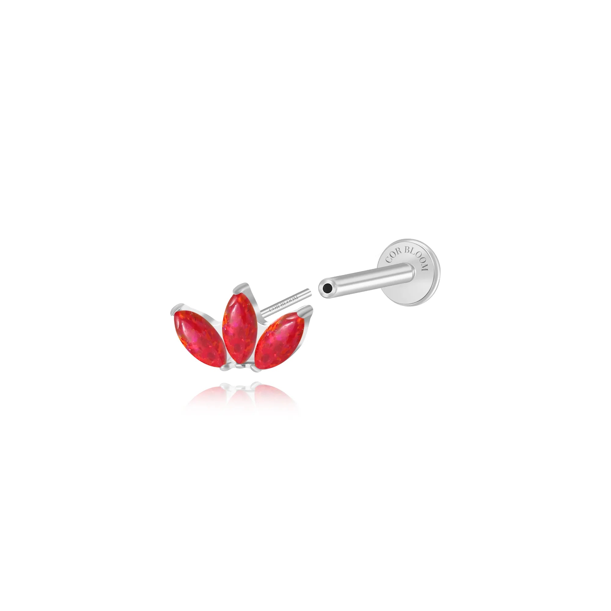 Titanium Kratos 3-Petal Fiery Red Opal Stud