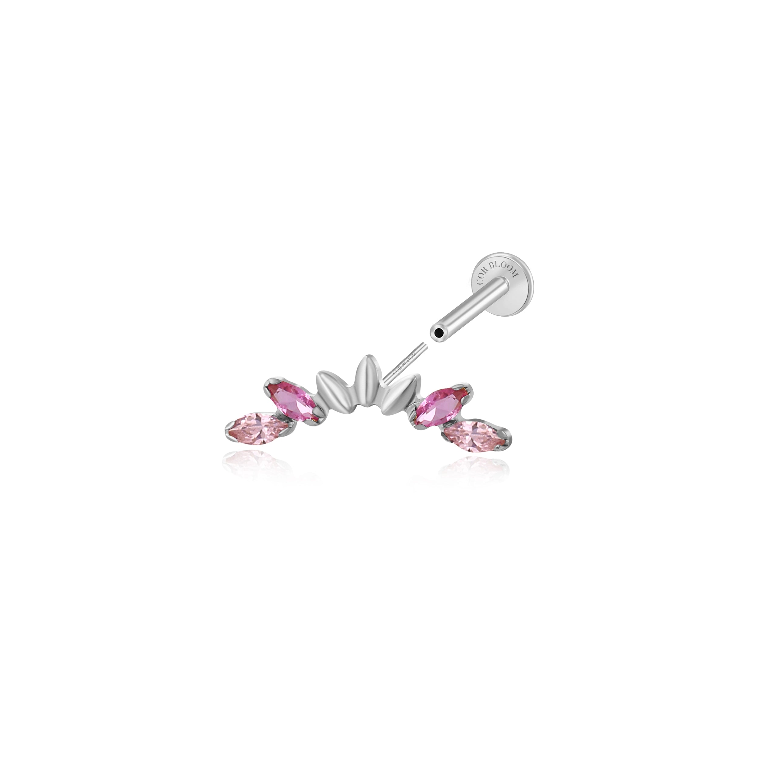 Titanium Seven-Petal Stud - Pink & Ruby
