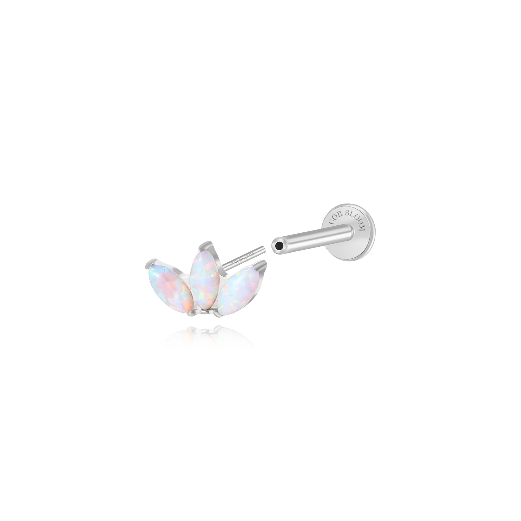 Titanium Kratos 3-Petal White Opal Stud