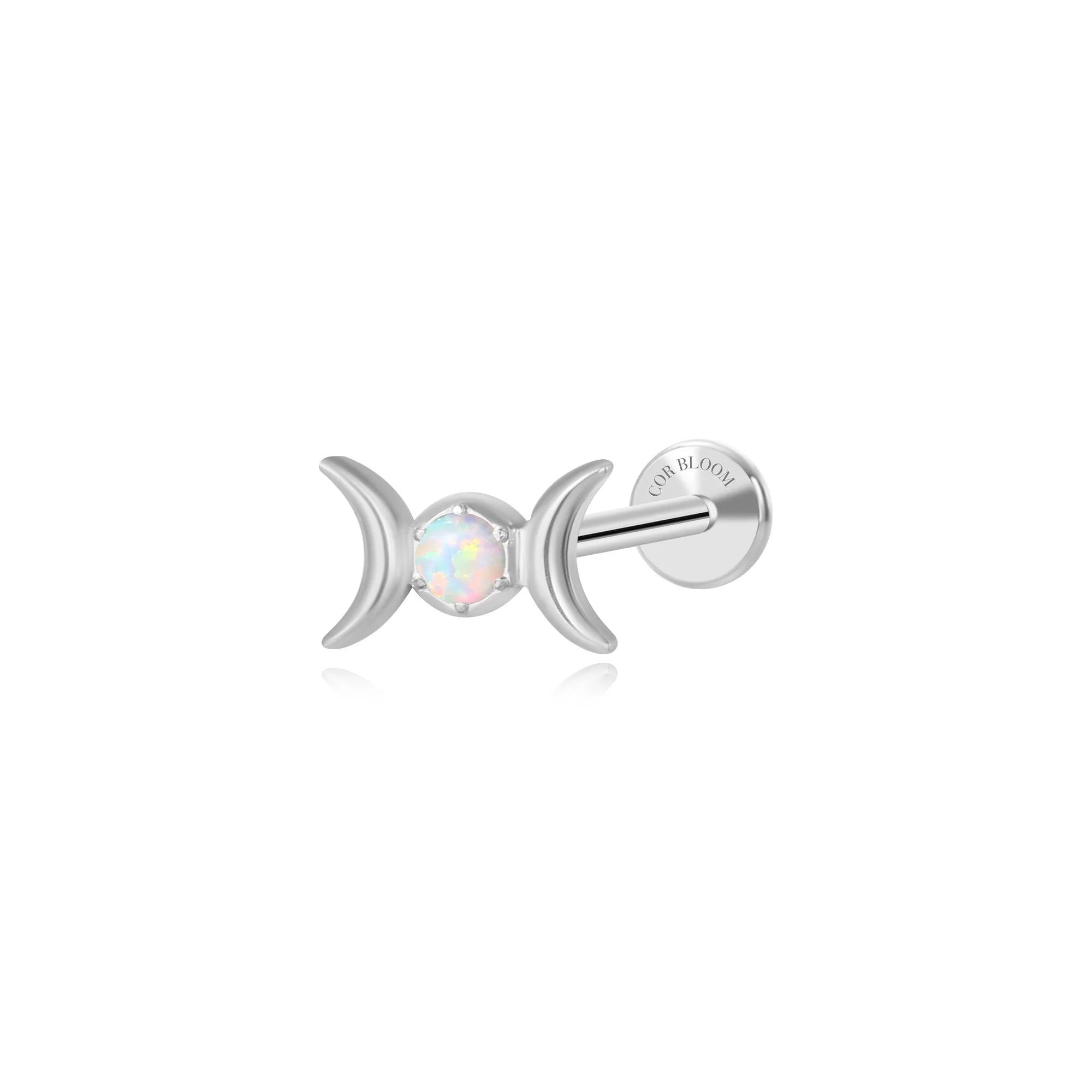 Titanium Amaryllis White Opal Moon Phases Stud
