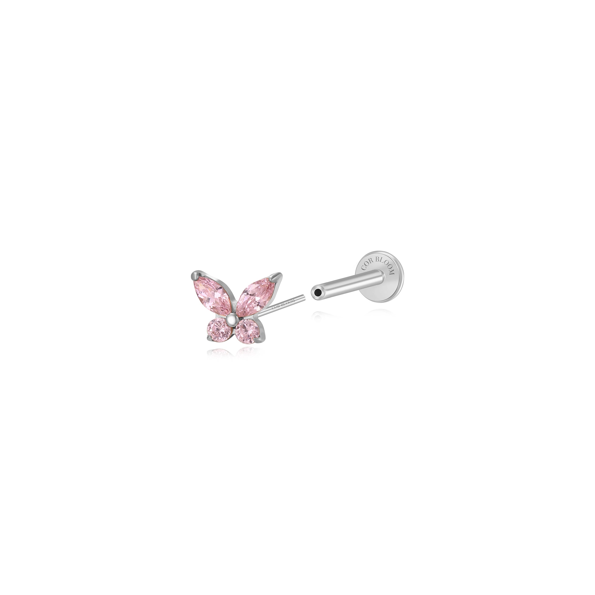 Titanium Liberty Pink Butterfly Flat Back Stud