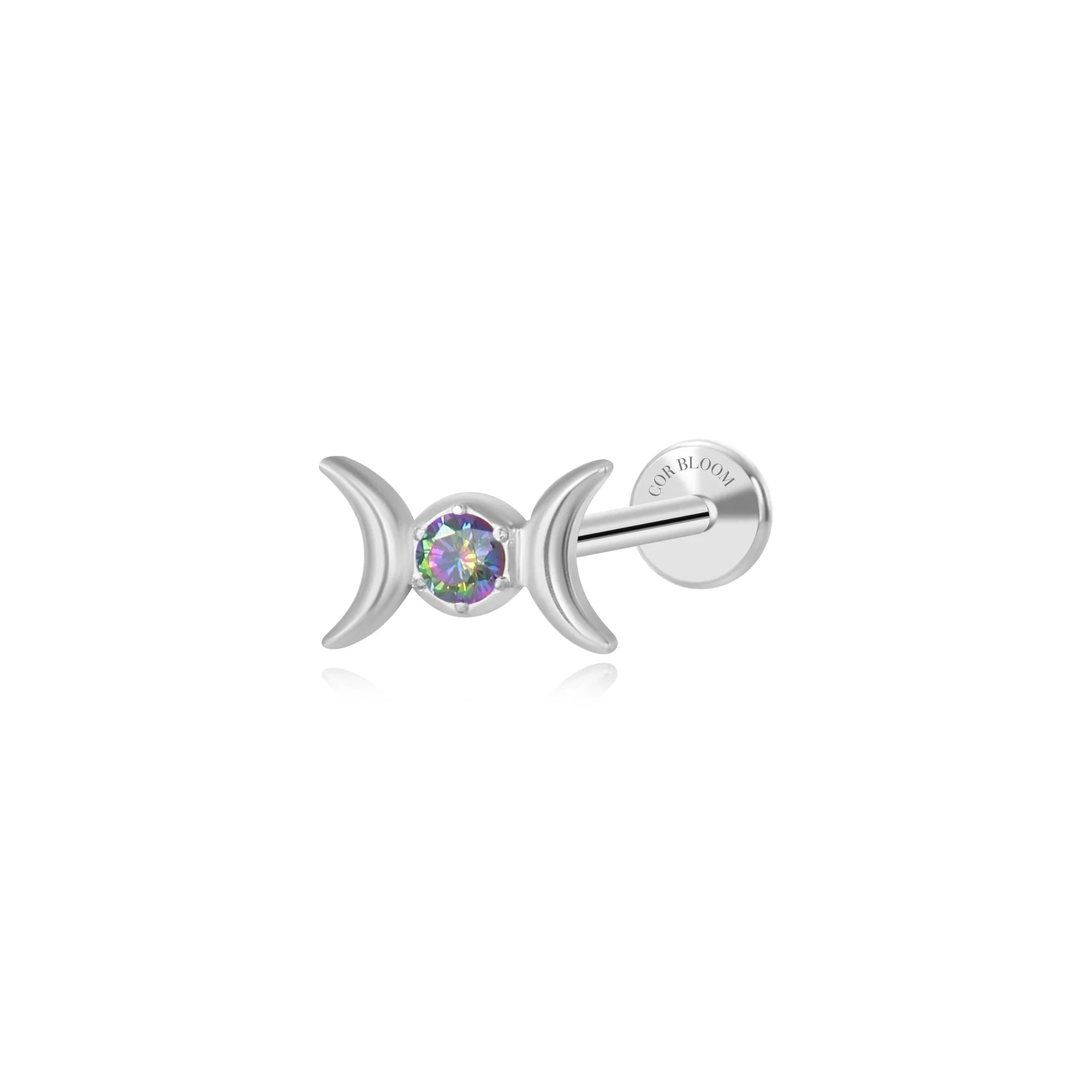 Titanium Amaryllis Dark Iridescent Moon Phases Stud