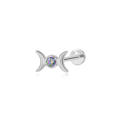 Titanium Amaryllis Dark Iridescent Moon Phases Stud