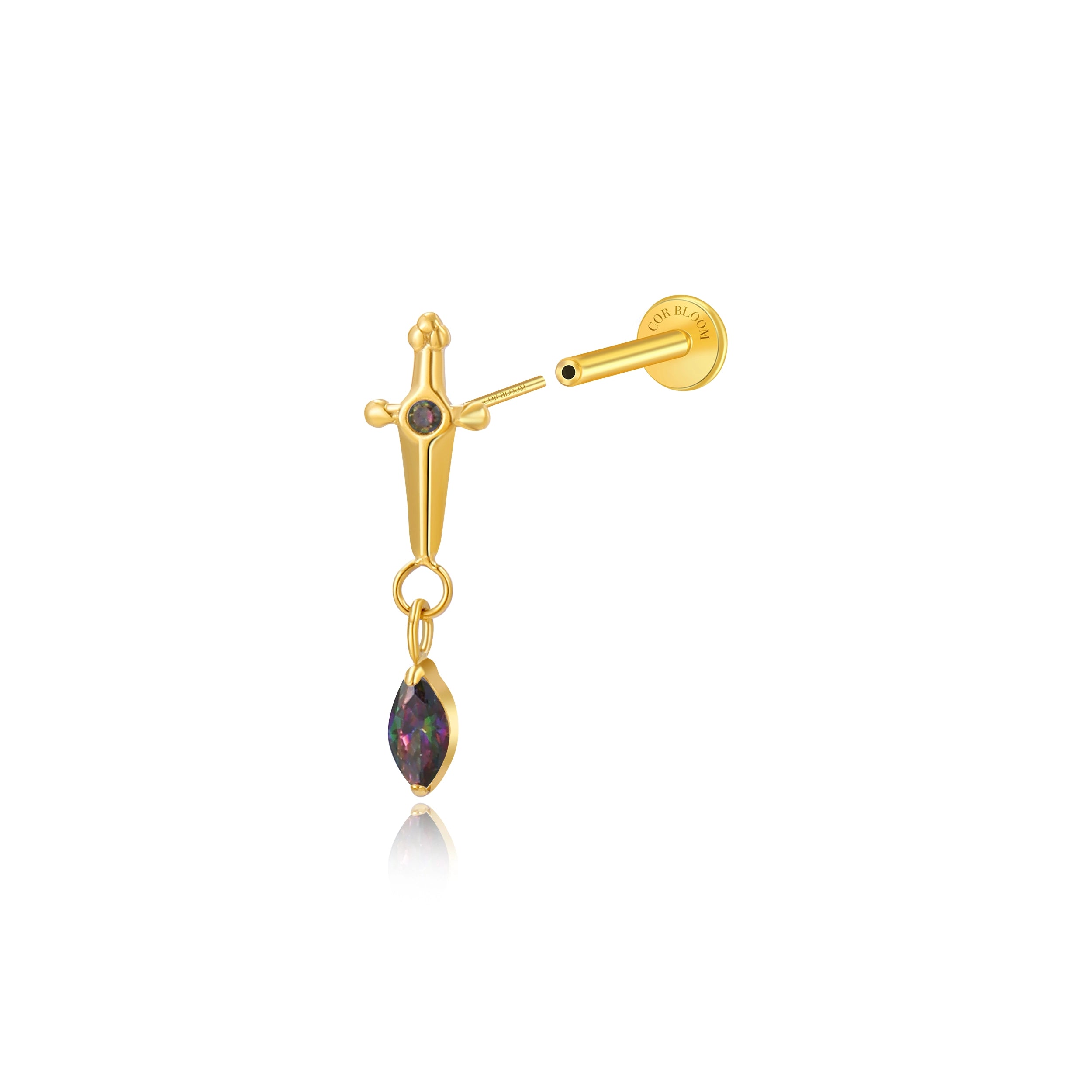 Titanium Dark Iridescent Sword with Dangling Marquise
