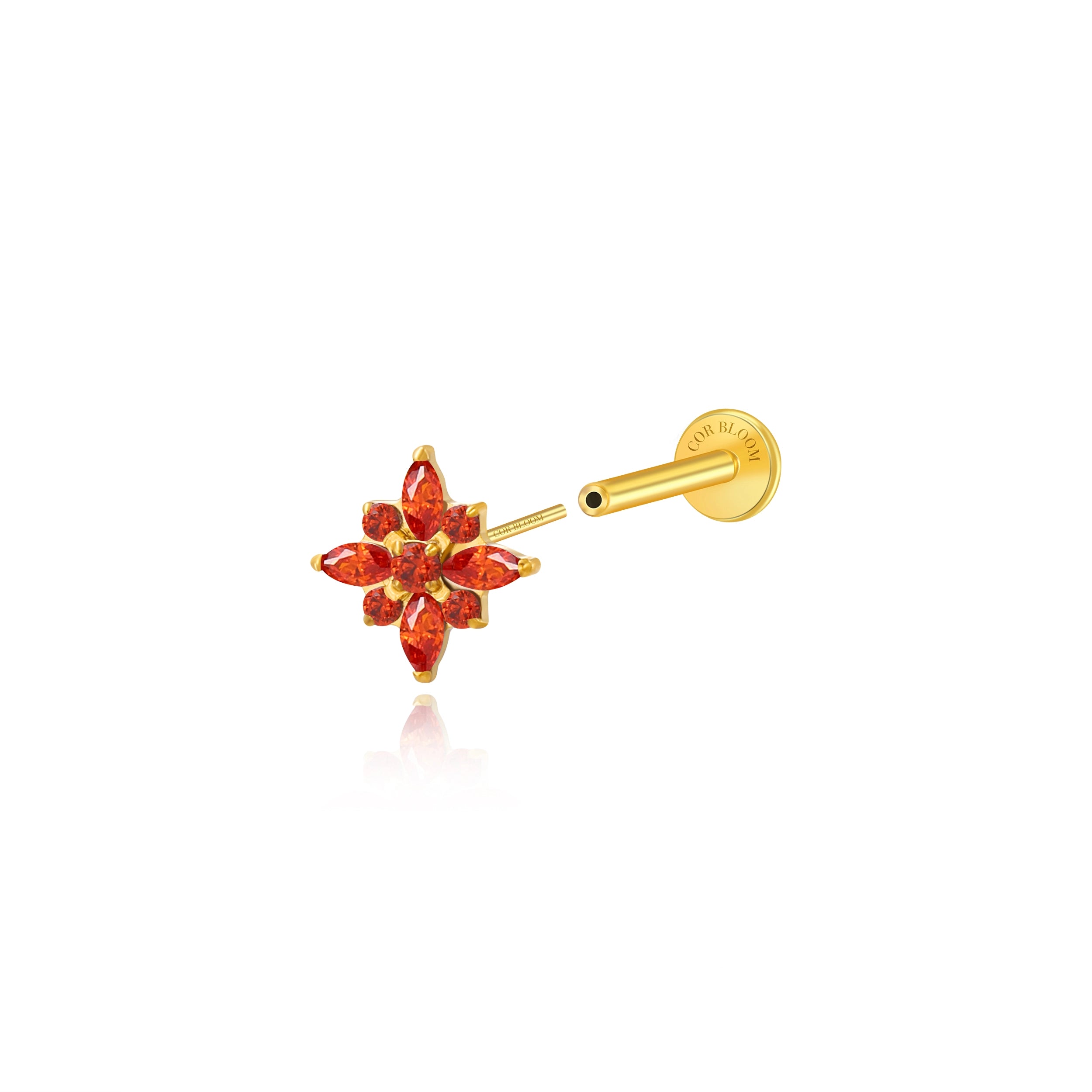 Titanium Theodora Red Garnet Spring Flower Stud