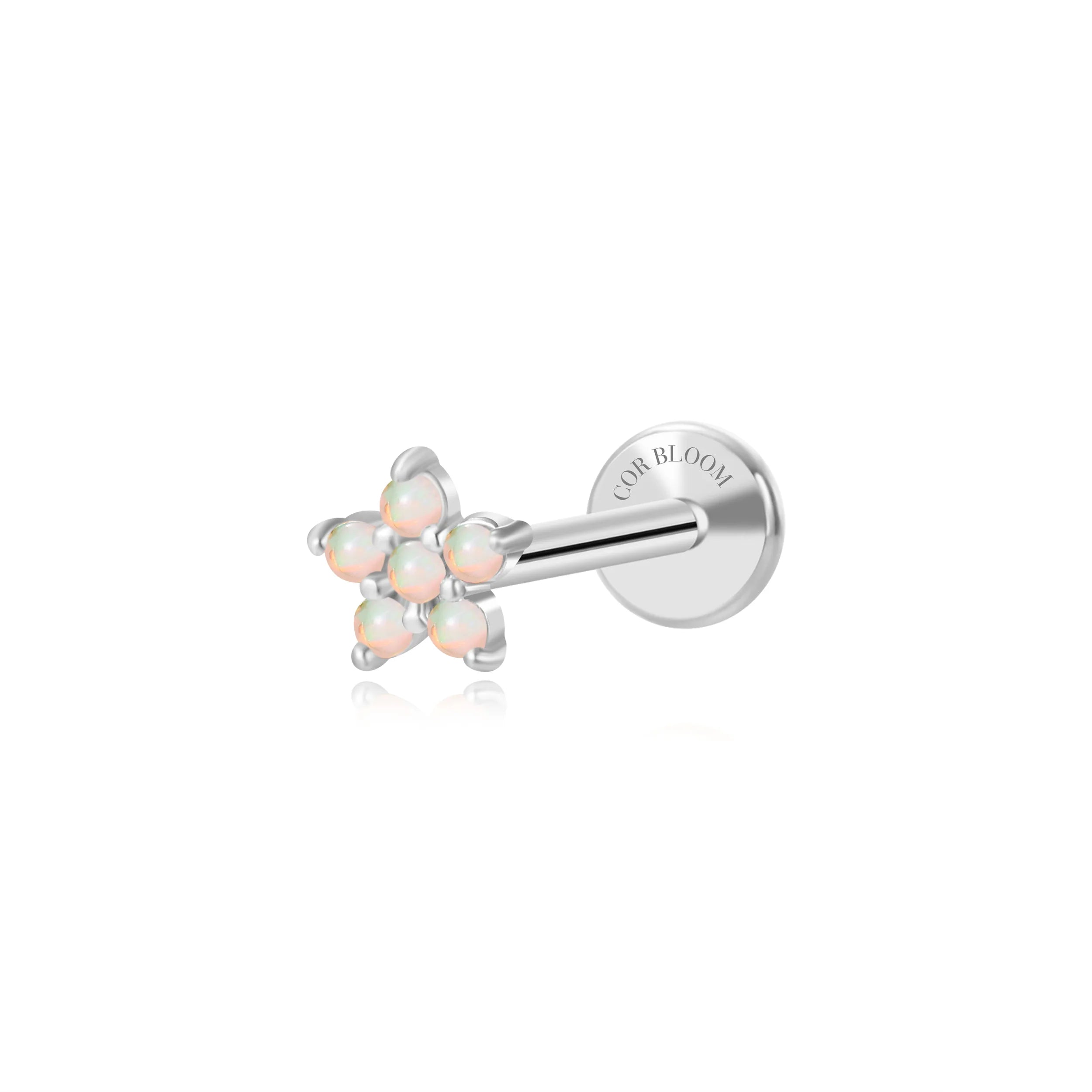White Opal Jasmine Flower Flat Back Stud
