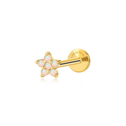 White Opal Jasmine Flower Flat Back Stud
