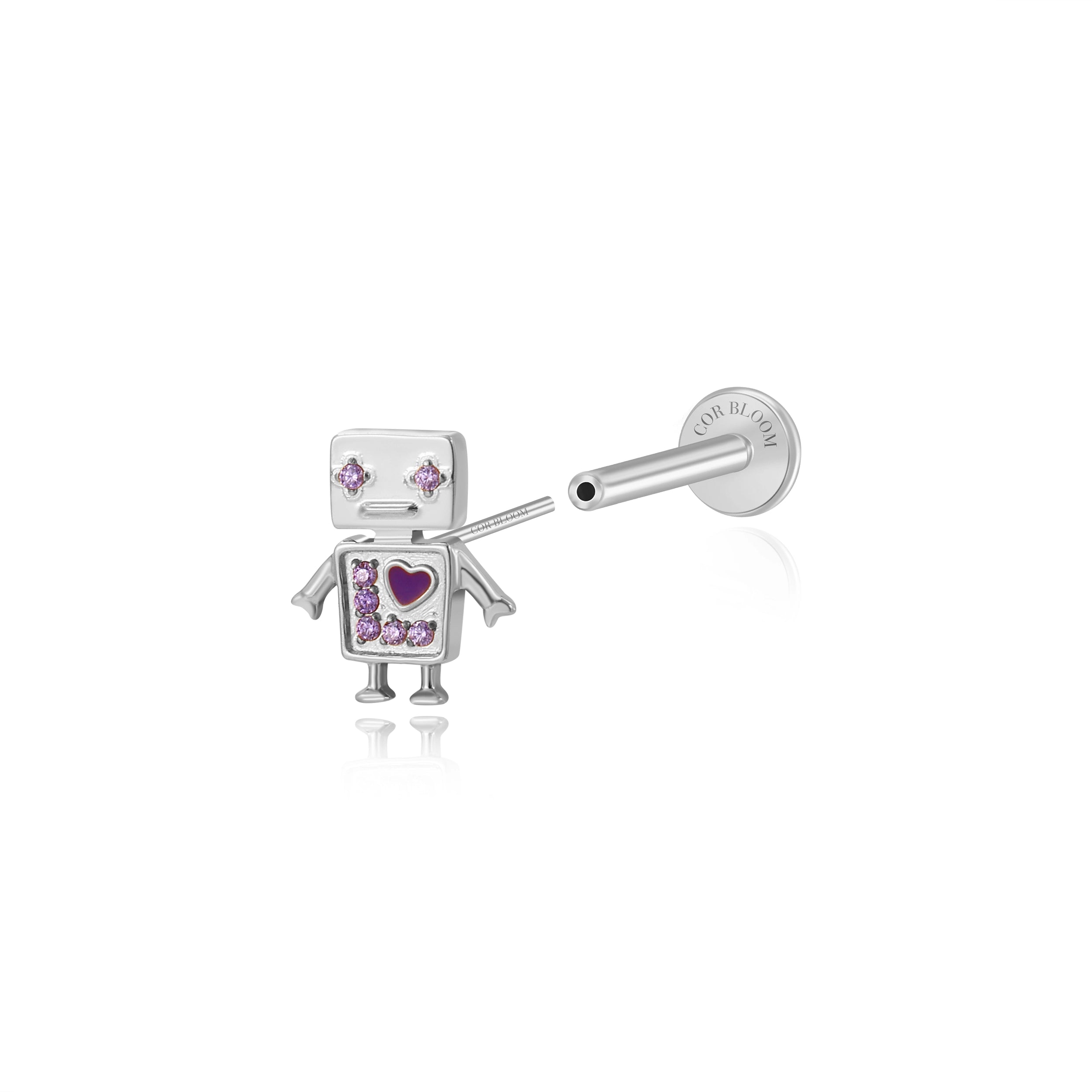 Titanium Magical Mr. Robot Flat Back Stud - Lavender Heart