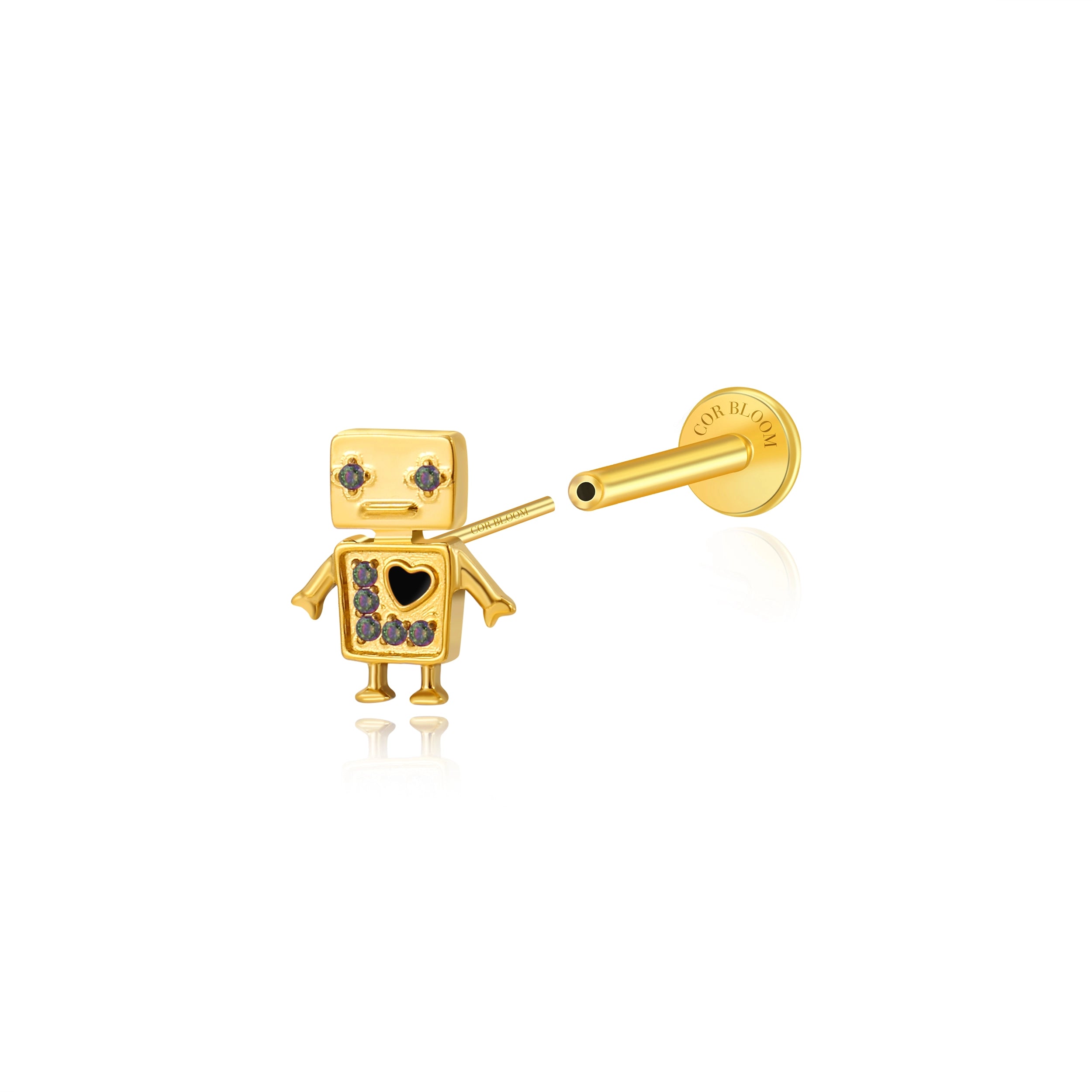 Titanium Magical Mr. Robot Flat Back Stud - Black Heart