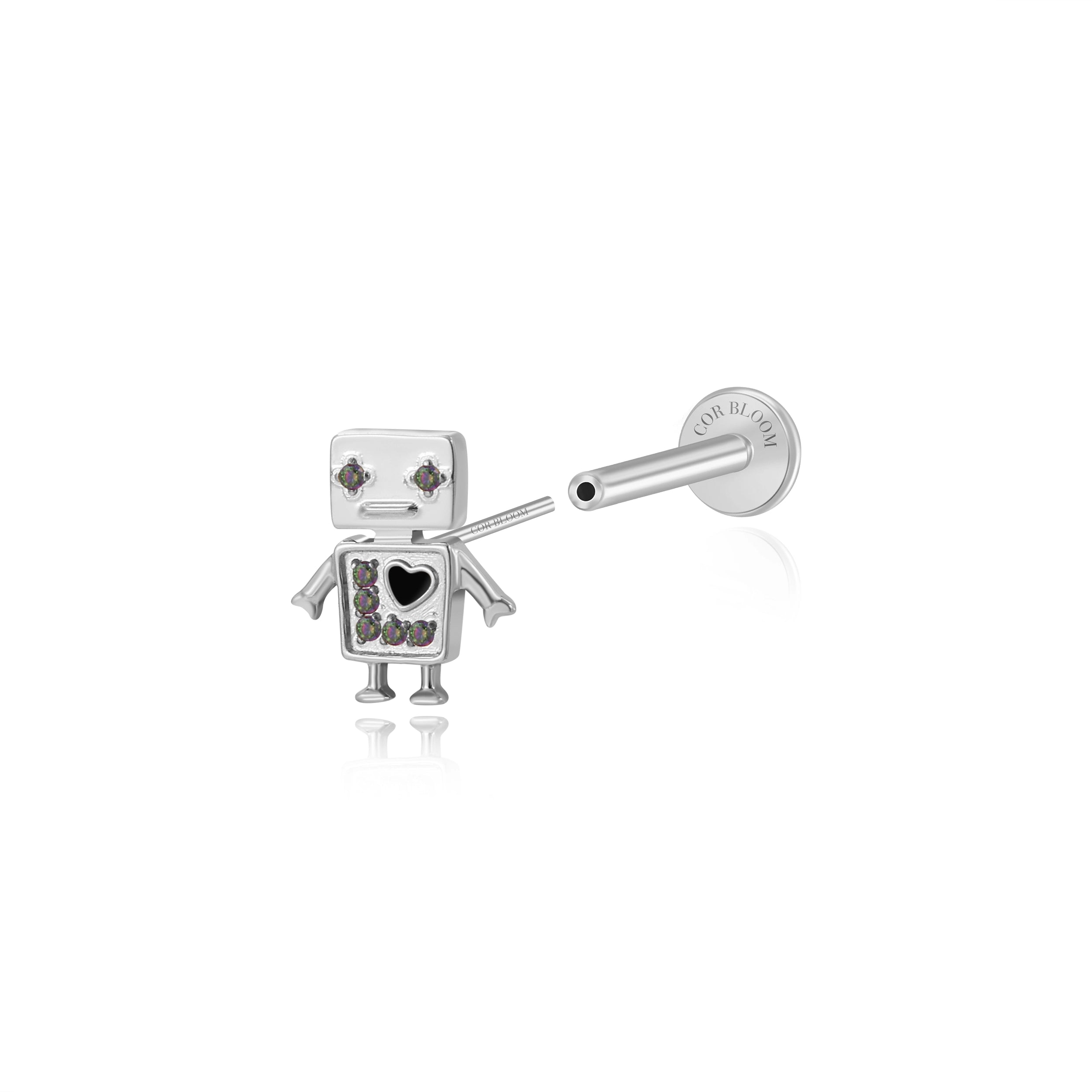 Titanium Magical Mr. Robot Flat Back Stud - Black Heart