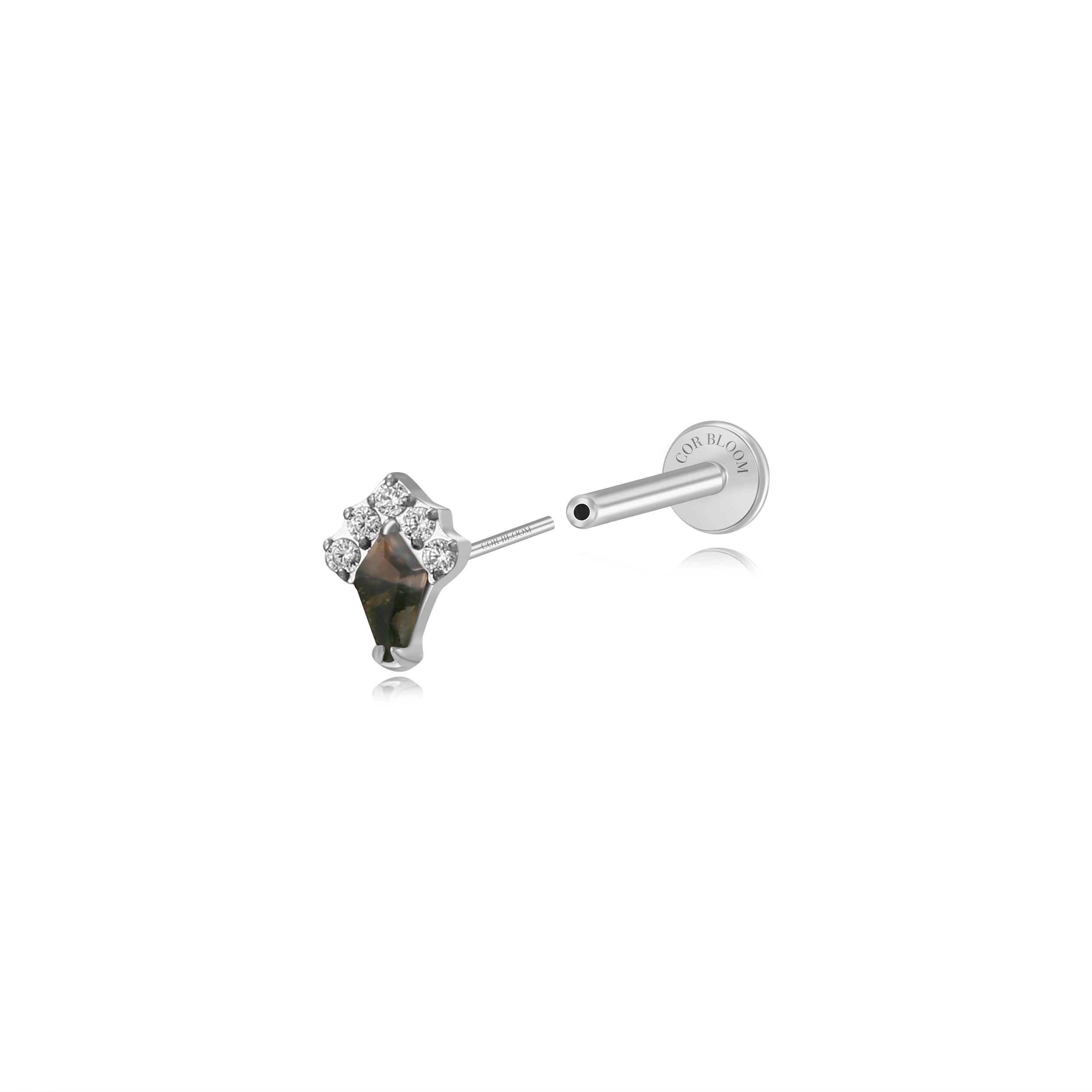 Titanium Darius Moss Agate Kite Stud