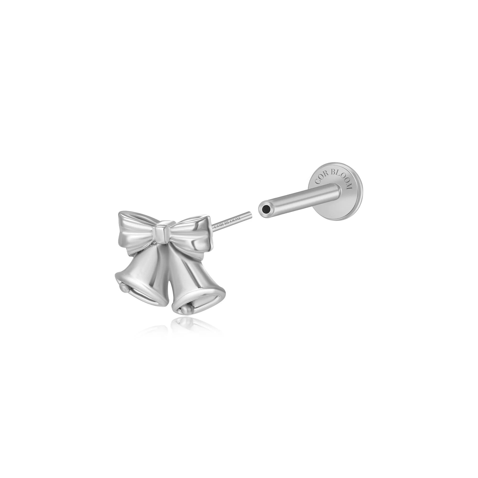 Solid Titanium Jingle Bells Flat Back Stud