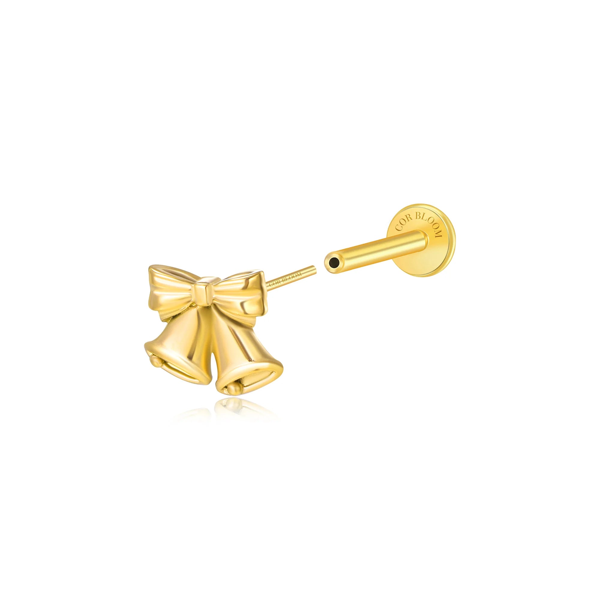 Solid Titanium Jingle Bells Flat Back Stud
