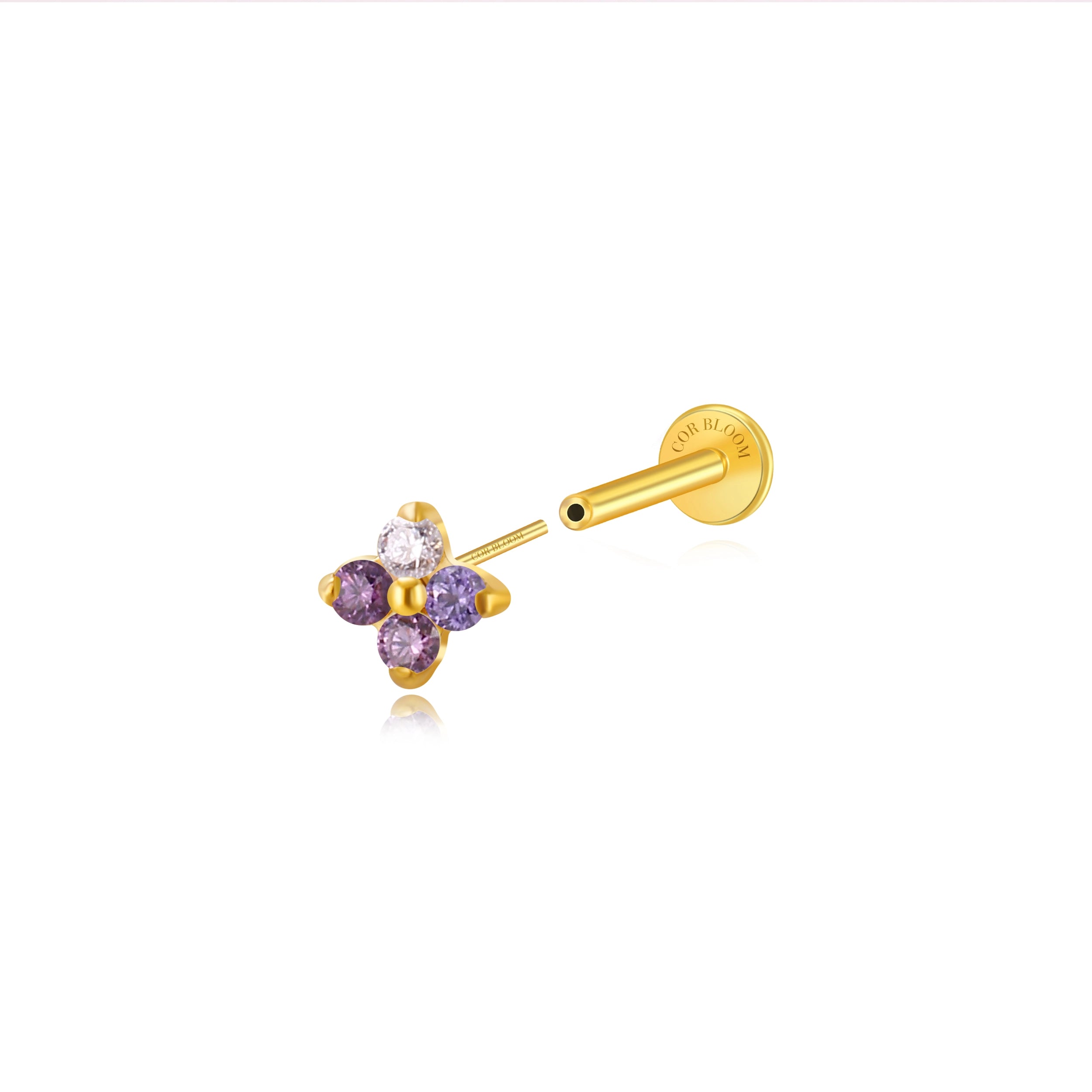 Titanium Aretha Gradient Amethyst Four-Clover Stud