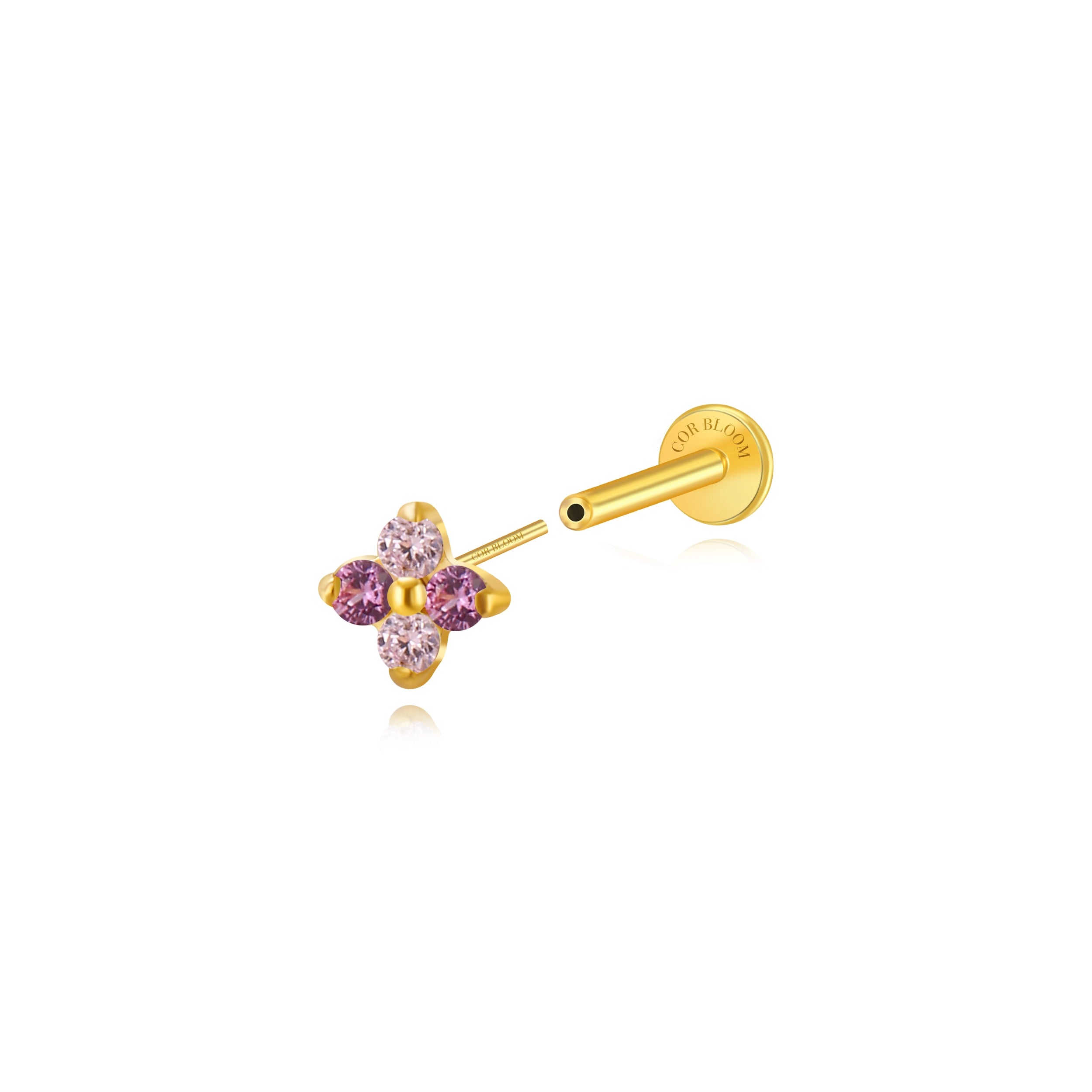 Titanium Aretha Pink & Ruby Four-Clover Stud