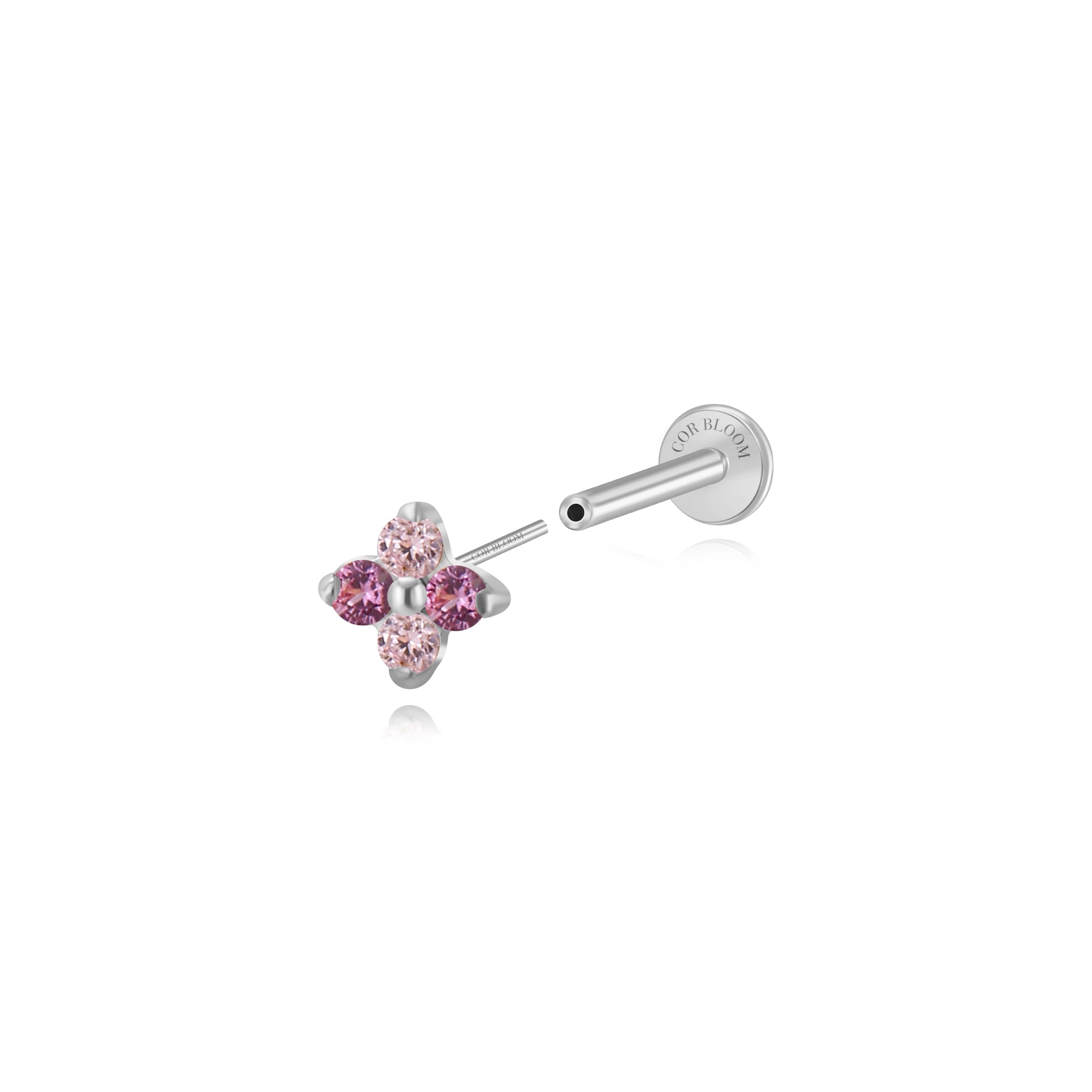 Titanium Aretha Pink & Ruby Four-Clover Stud