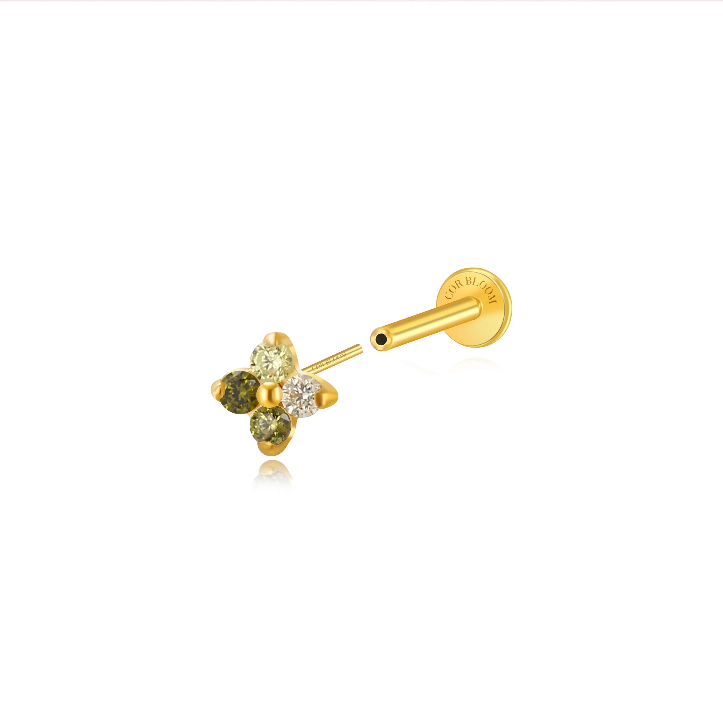 Titanium Aretha Gradient Peridot Four-Clover Stud