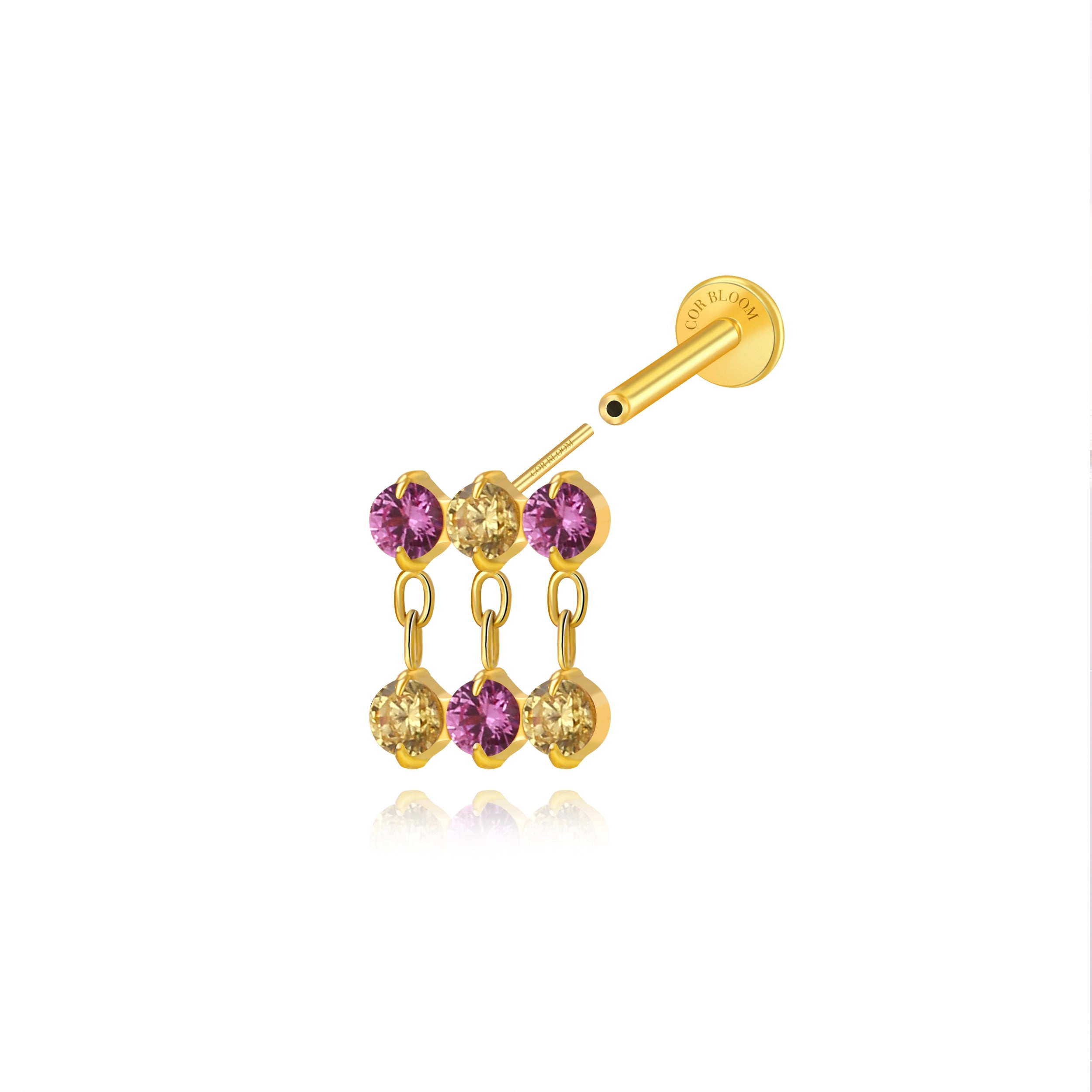 Titanium Nikias Spring Dewdrop Stud - Ruby & Yellow Citrine
