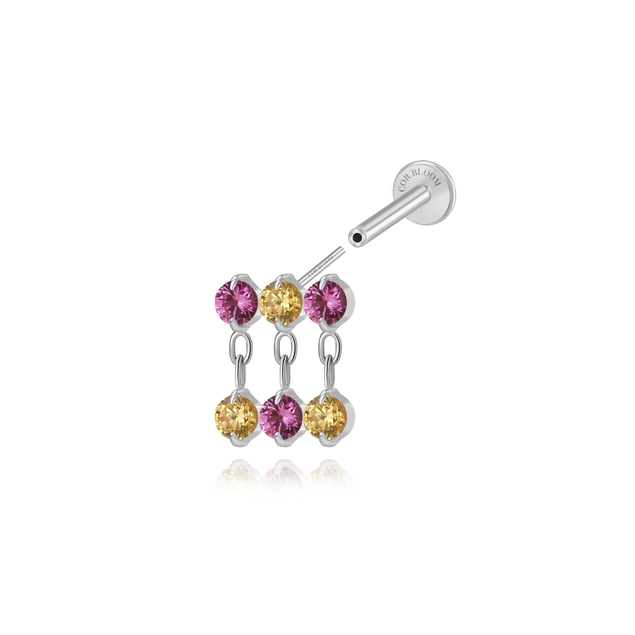 Titanium Nikias Spring Dewdrop Stud - Ruby & Yellow Citrine