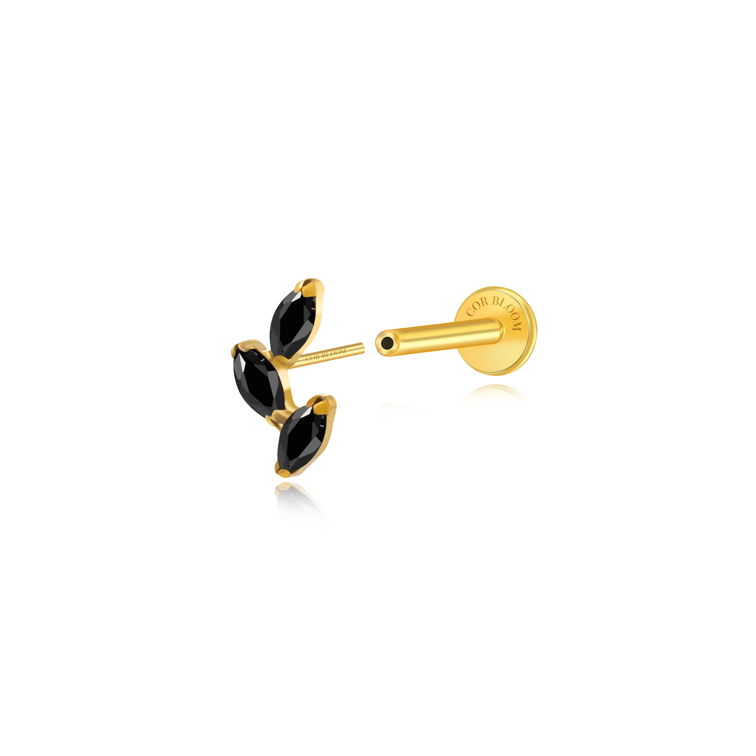 Titanium Aadhya Leaf Flat Back Stud - Black Spinel
