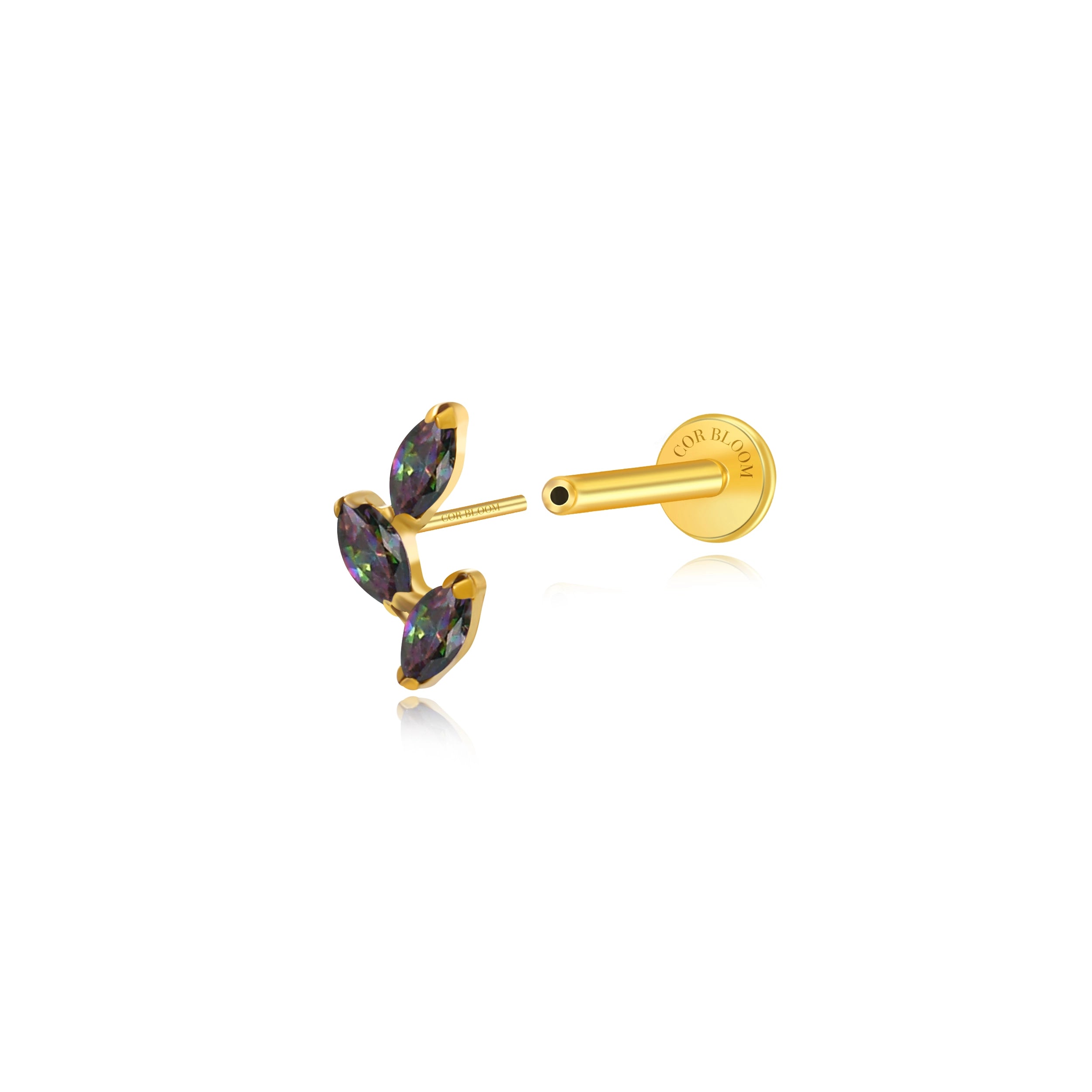 Titanium Aadhya Leaf Flat Back Stud - Dark Iridescent