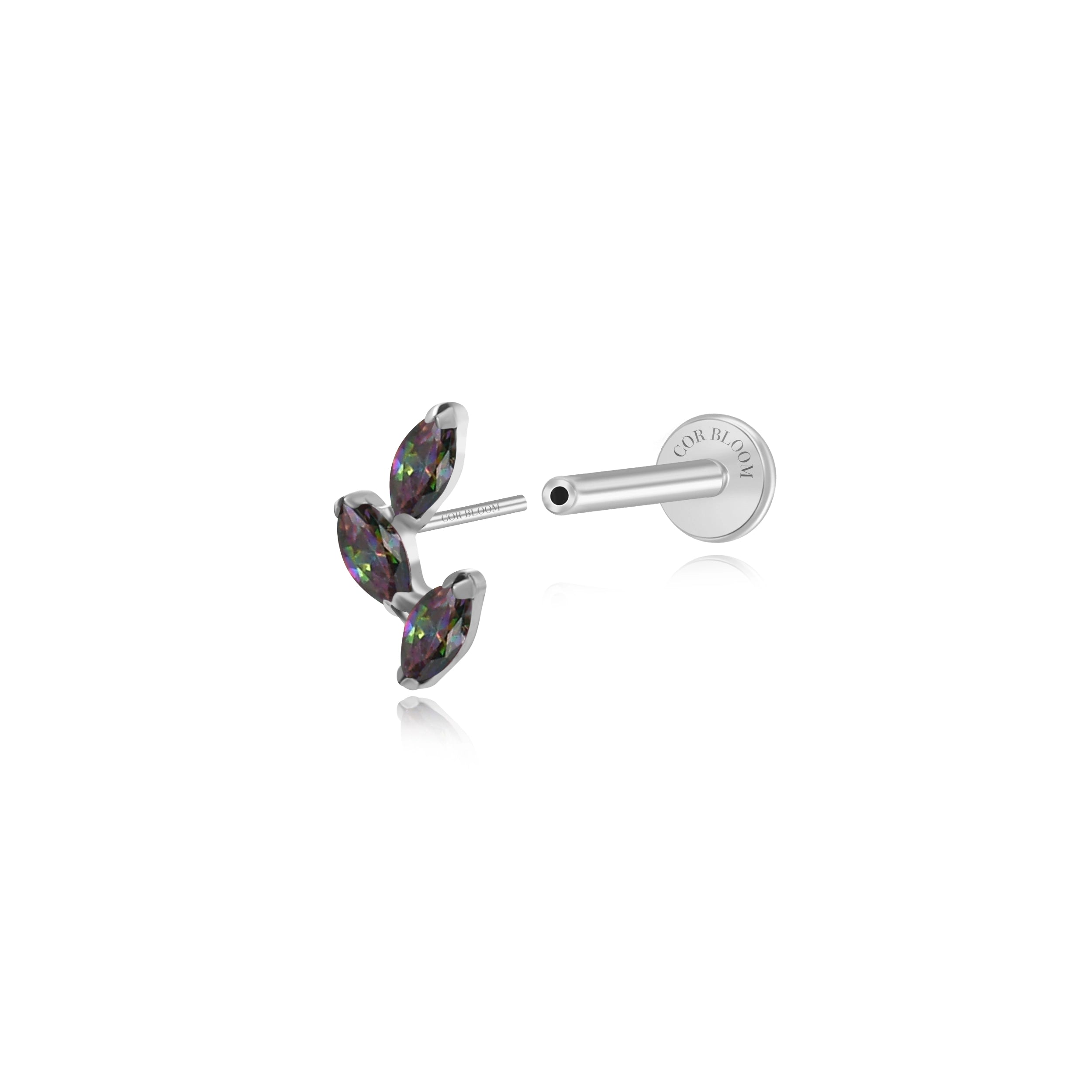 Titanium Aadhya Leaf Flat Back Stud - Dark Iridescent