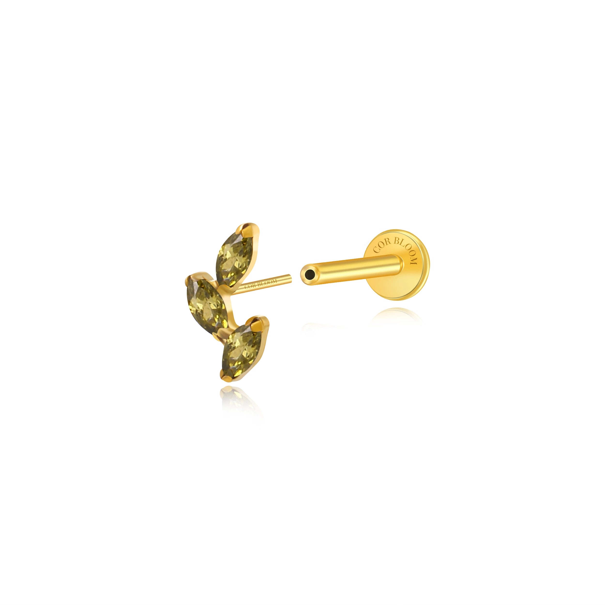 Titanium Aadhya Leaf Flat Back Stud - Peridot