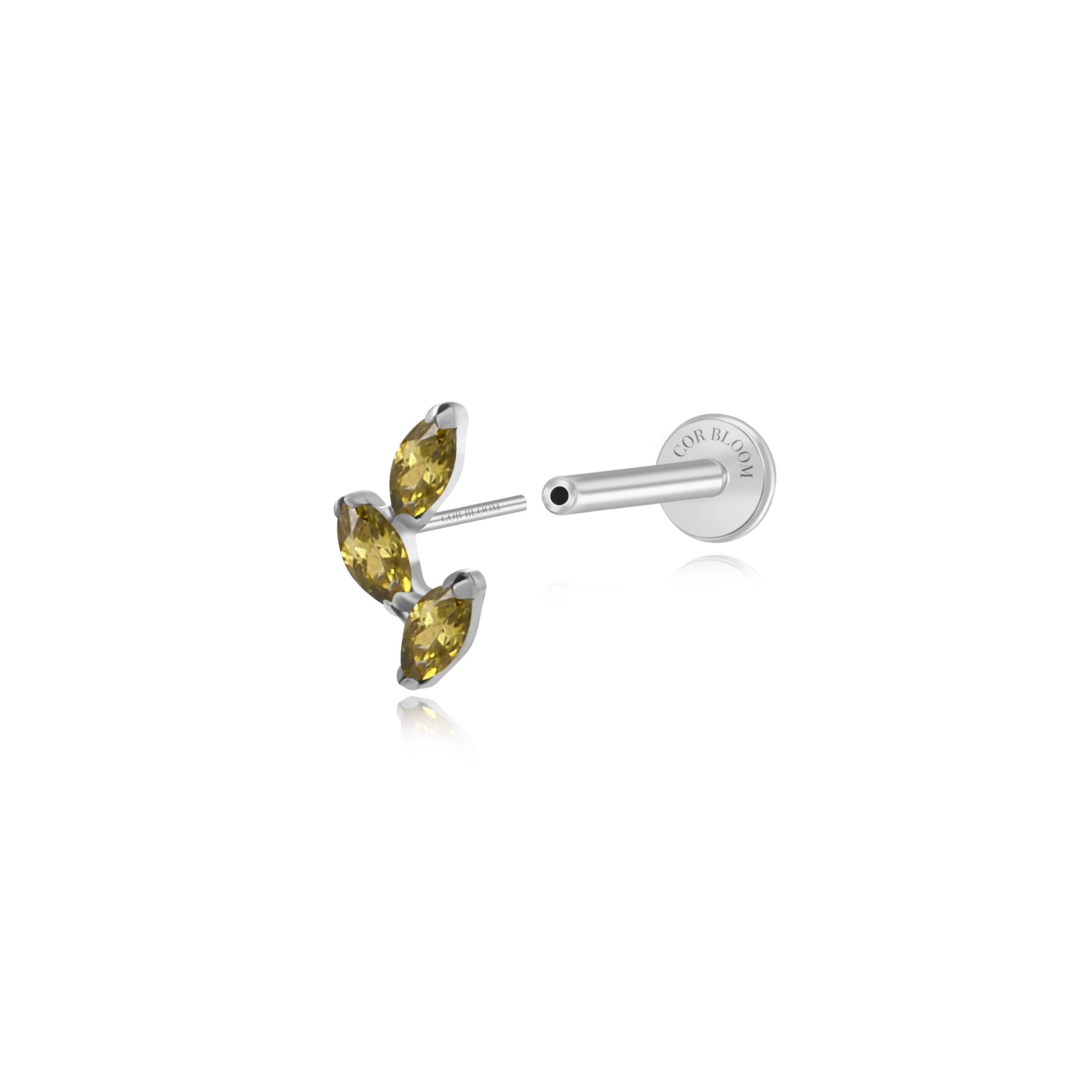 Titanium Aadhya Leaf Flat Back Stud - Peridot