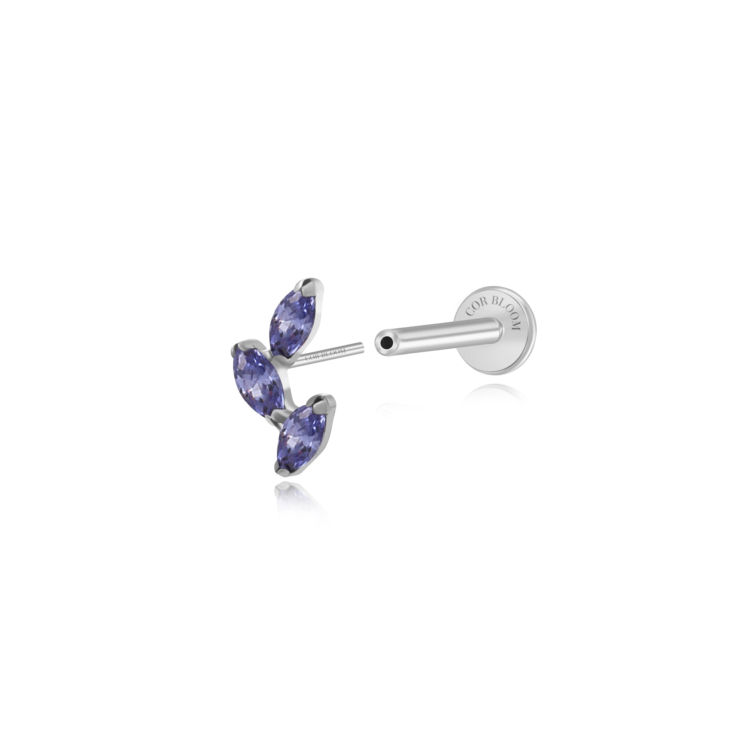 Titanium Aadhya Leaf Flat Back Stud - Tanzanite