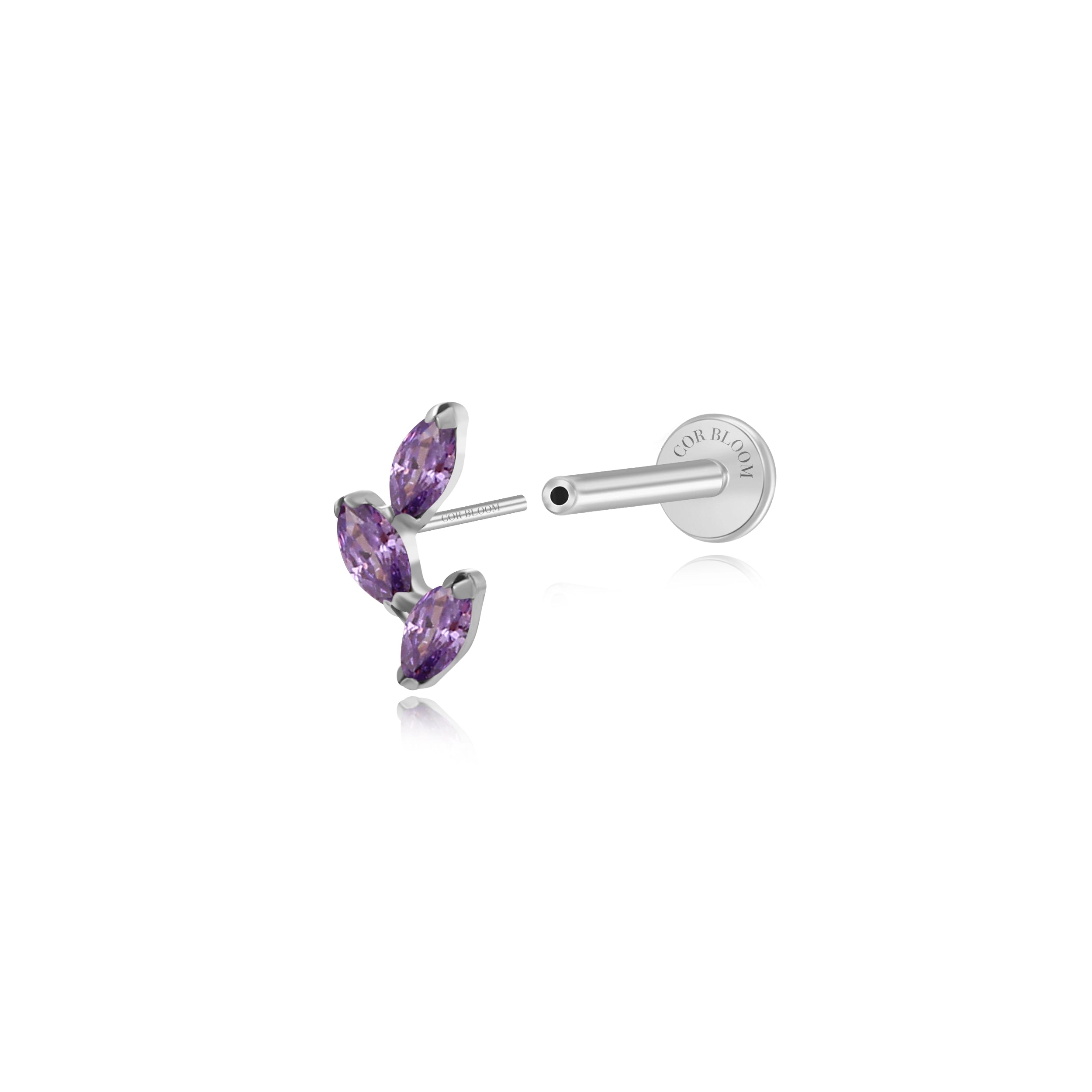 Titanium Aadhya Leaf Flat Back Stud - Amethyst