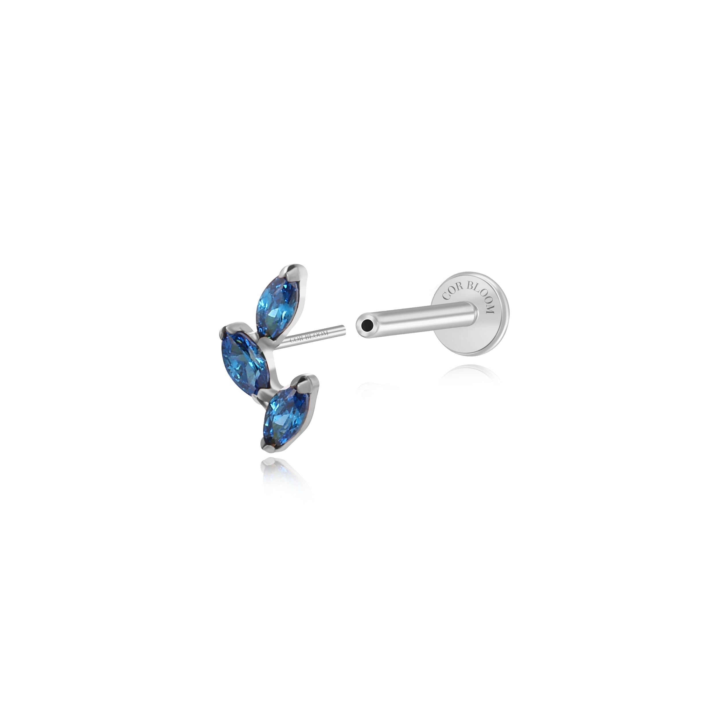 Titanium Aadhya Leaf Flat Back Stud - Blue Sapphire