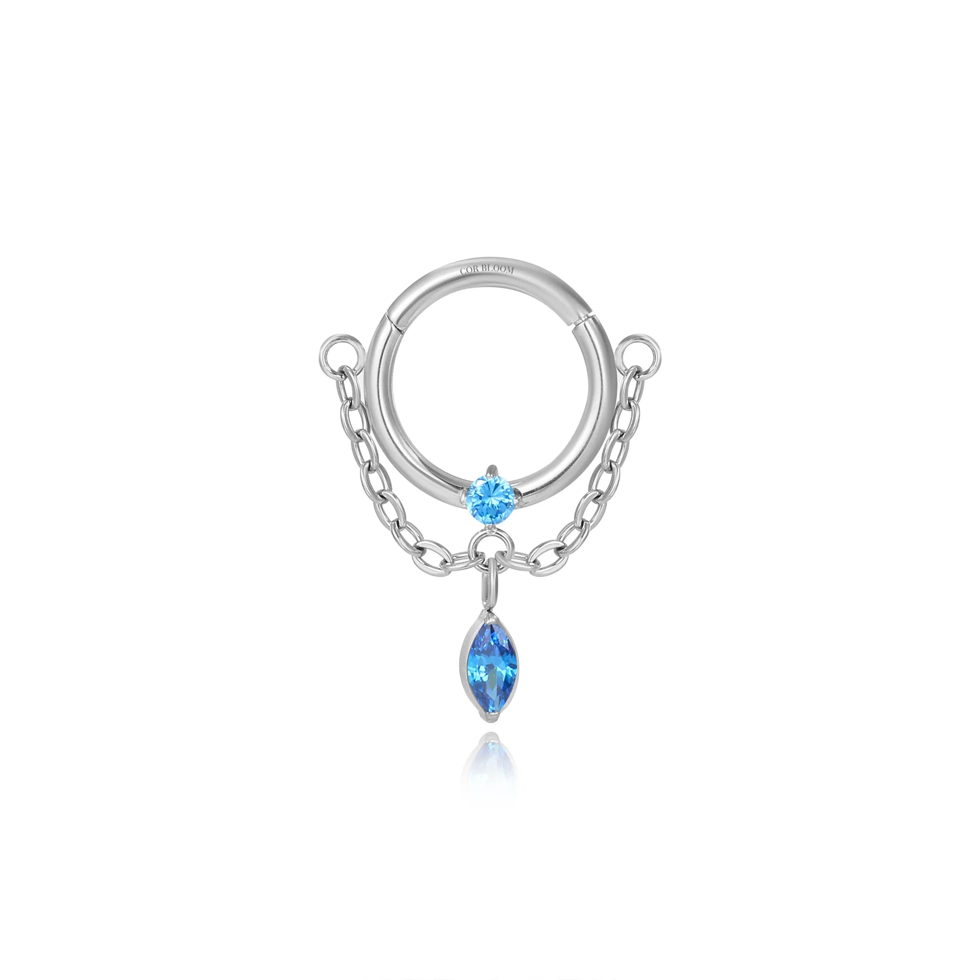 Titanium Tyche Dangling Marquise Gem Clicker - Blue Sapphire