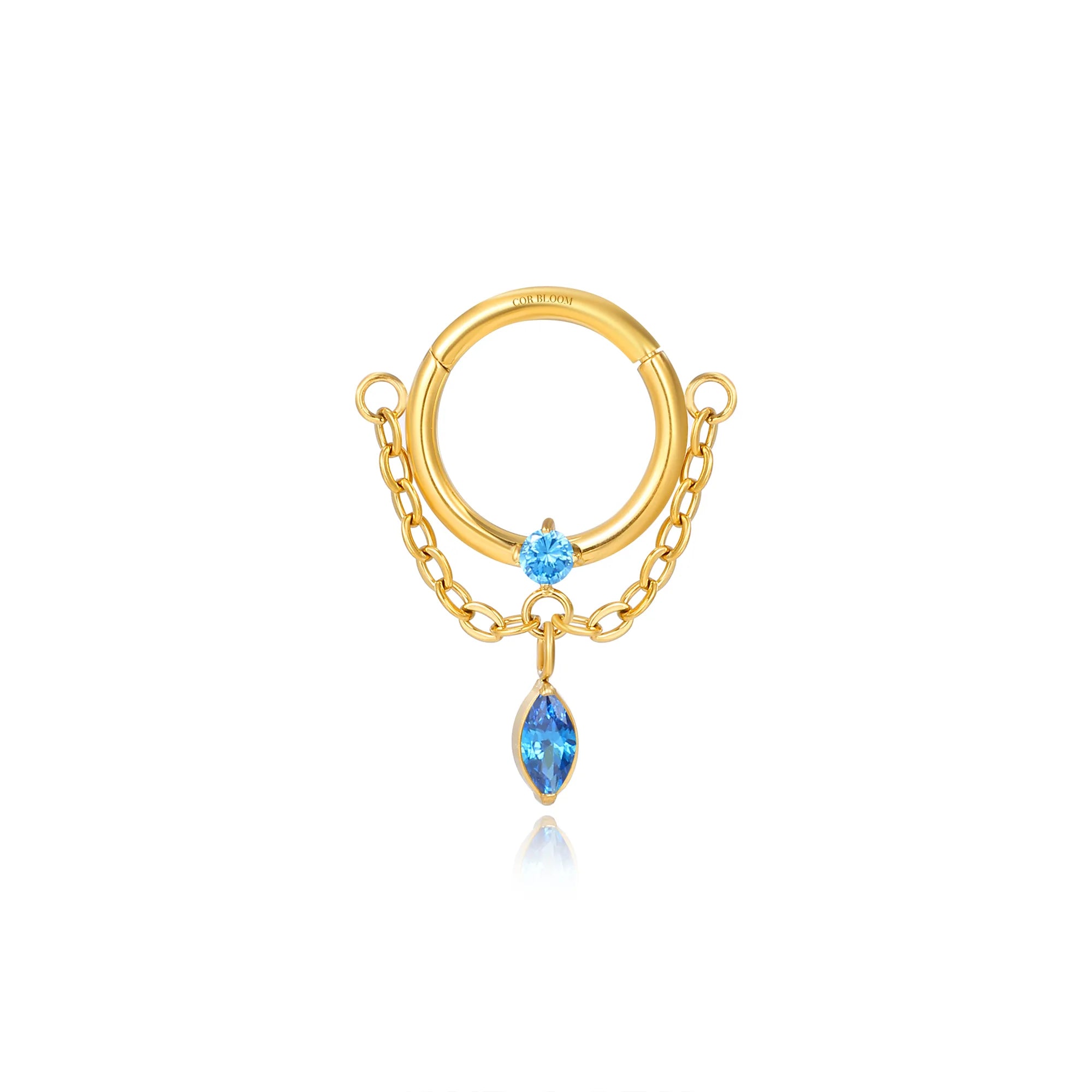 Titanium Tyche Dangling Marquise Gem Clicker - Blue Sapphire