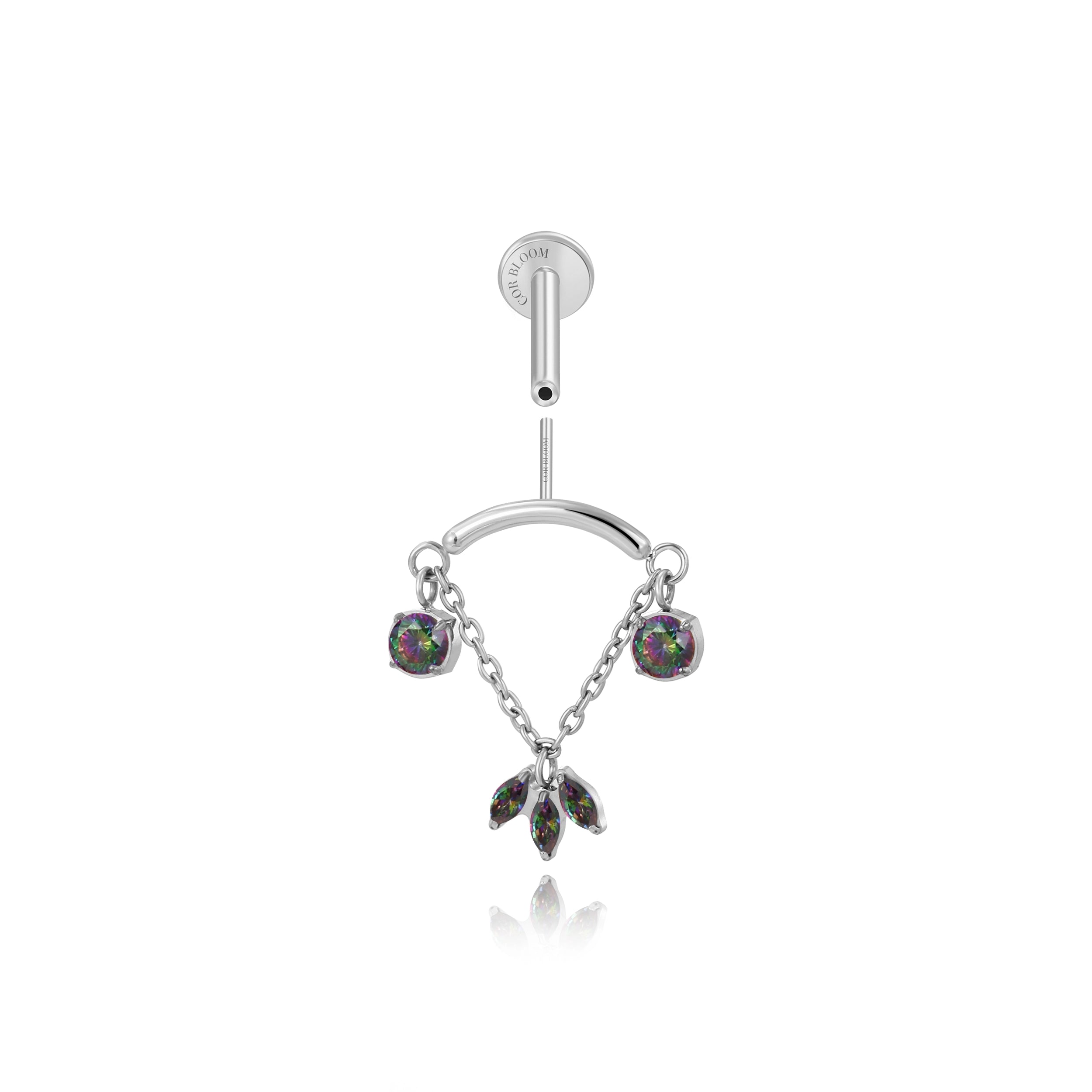 Titanium Lucinda Three-Petal Hidden Helix & Rook Stud - Dark Iridescent