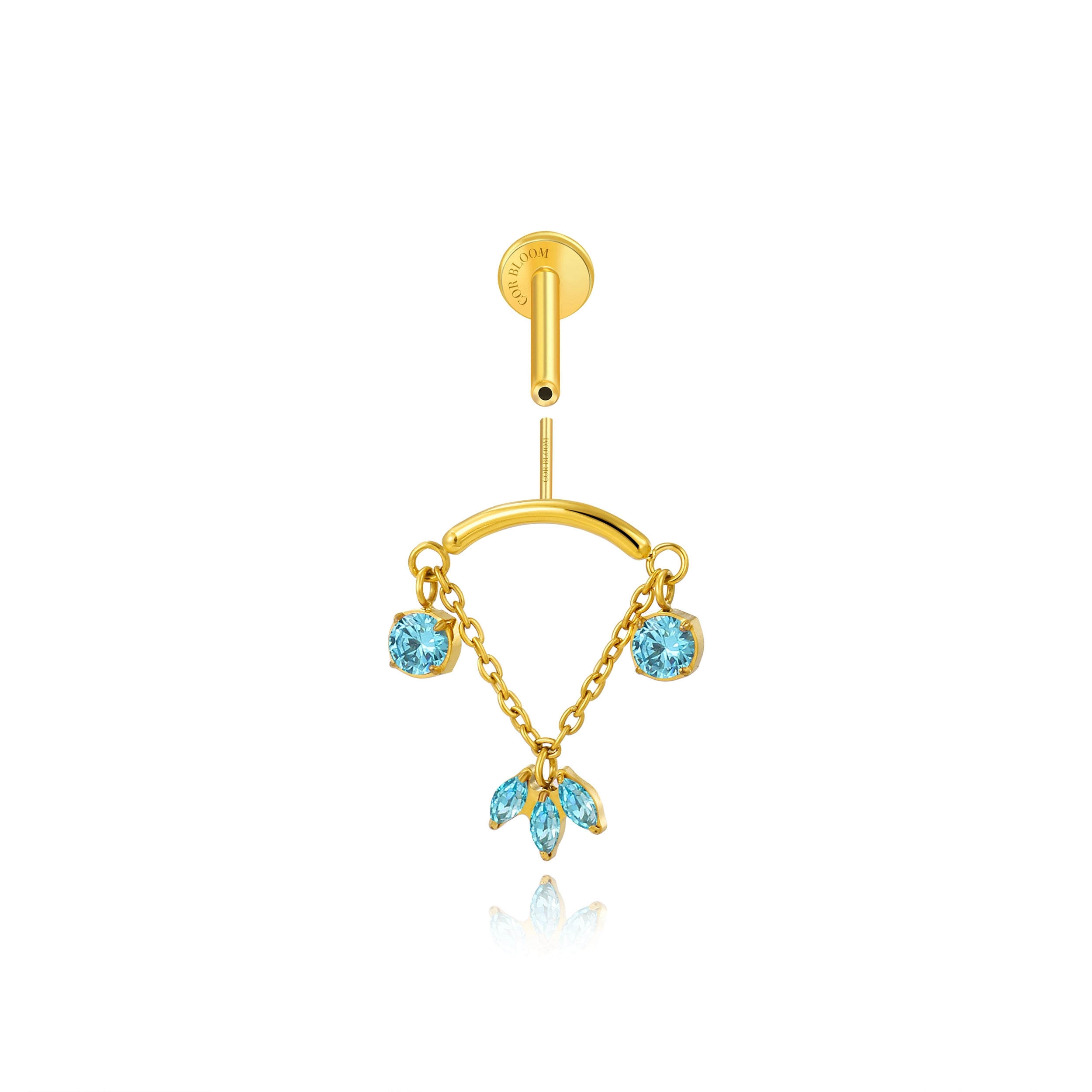 Titanium Lucinda Three-Petal Hidden Helix & Rook Stud - Aquamarine