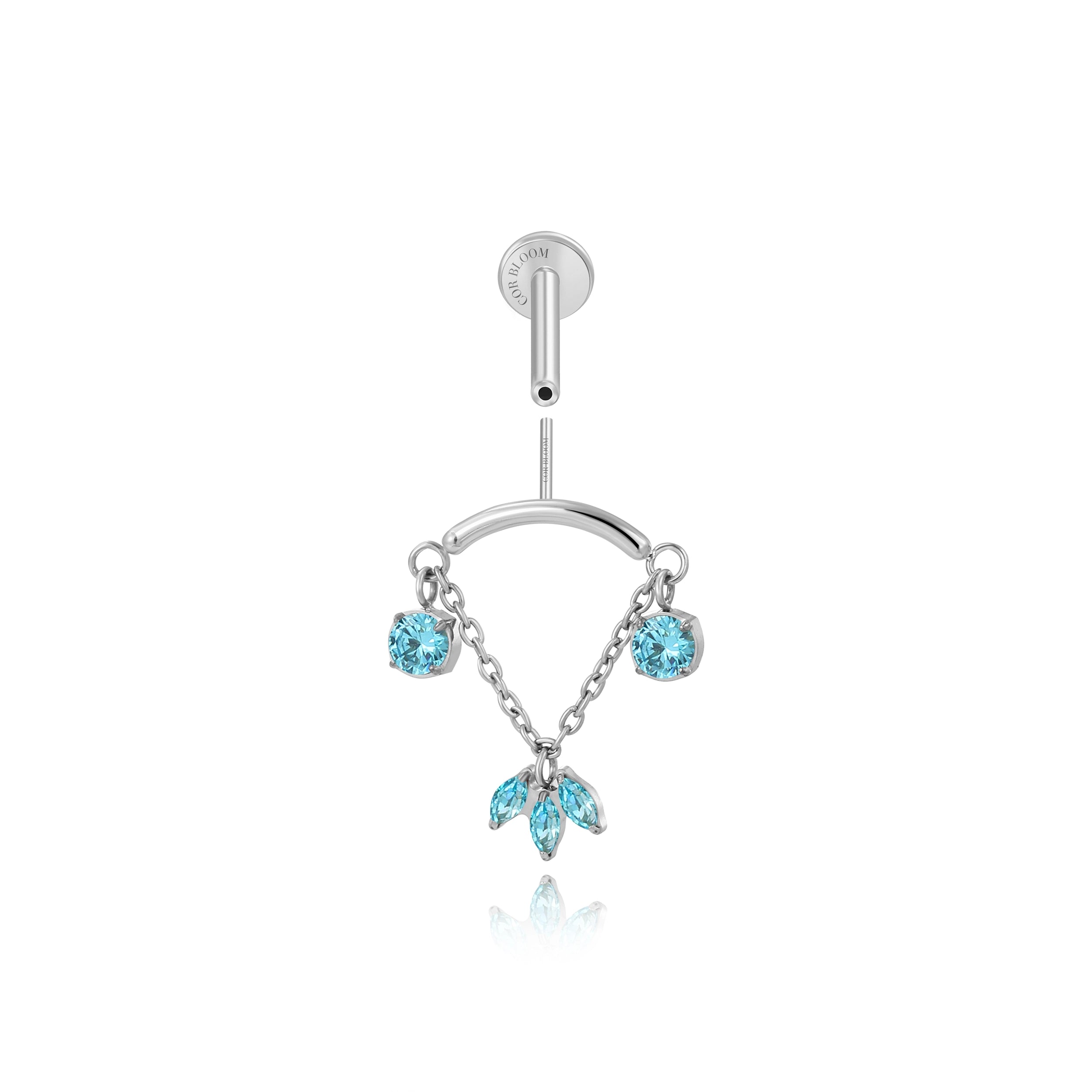 Titanium Lucinda Three-Petal Hidden Helix & Rook Stud - Aquamarine