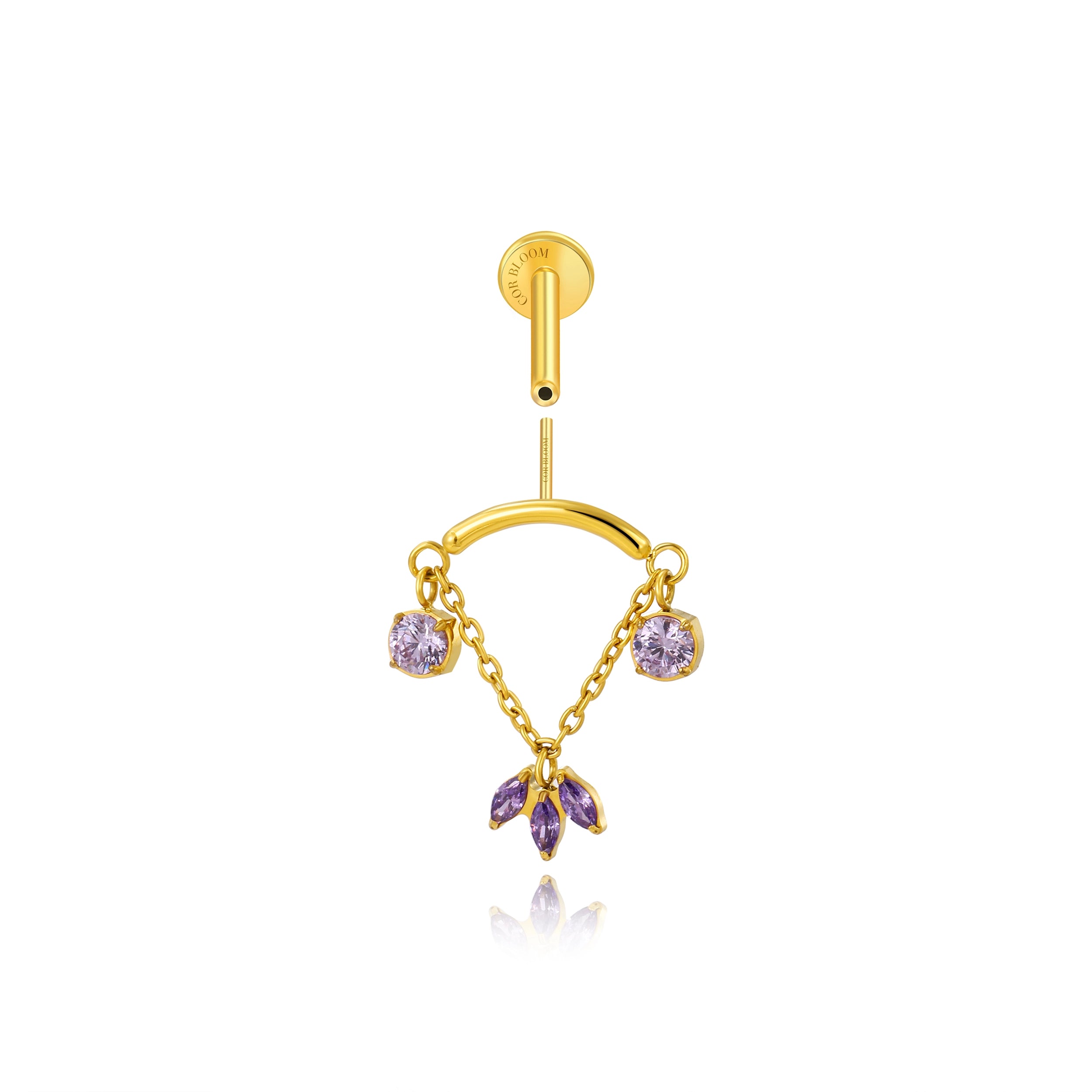 Titanium Lucinda Three-Petal Hidden Helix & Rook Stud - Amethyst