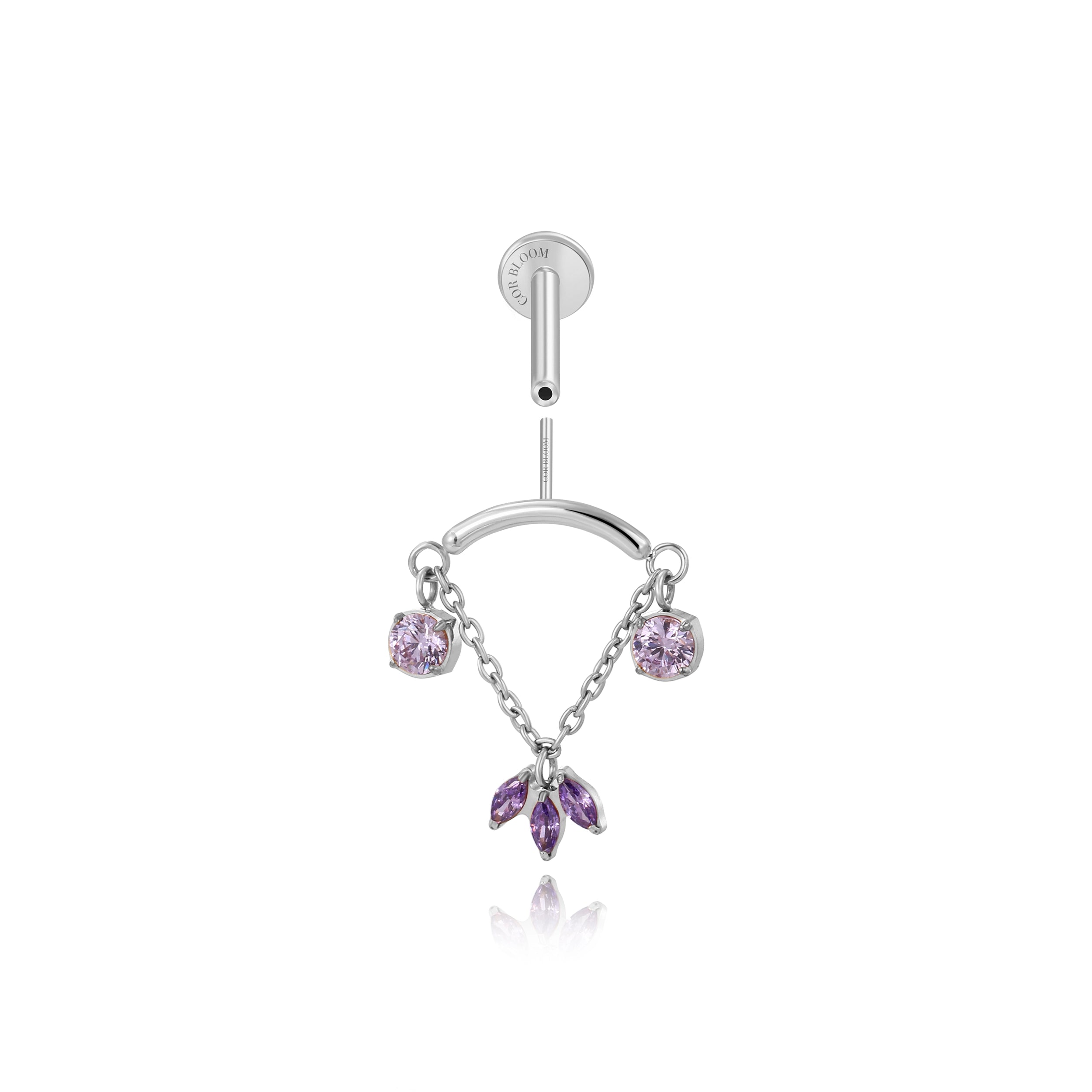 Titanium Lucinda Three-Petal Hidden Helix & Rook Stud - Amethyst
