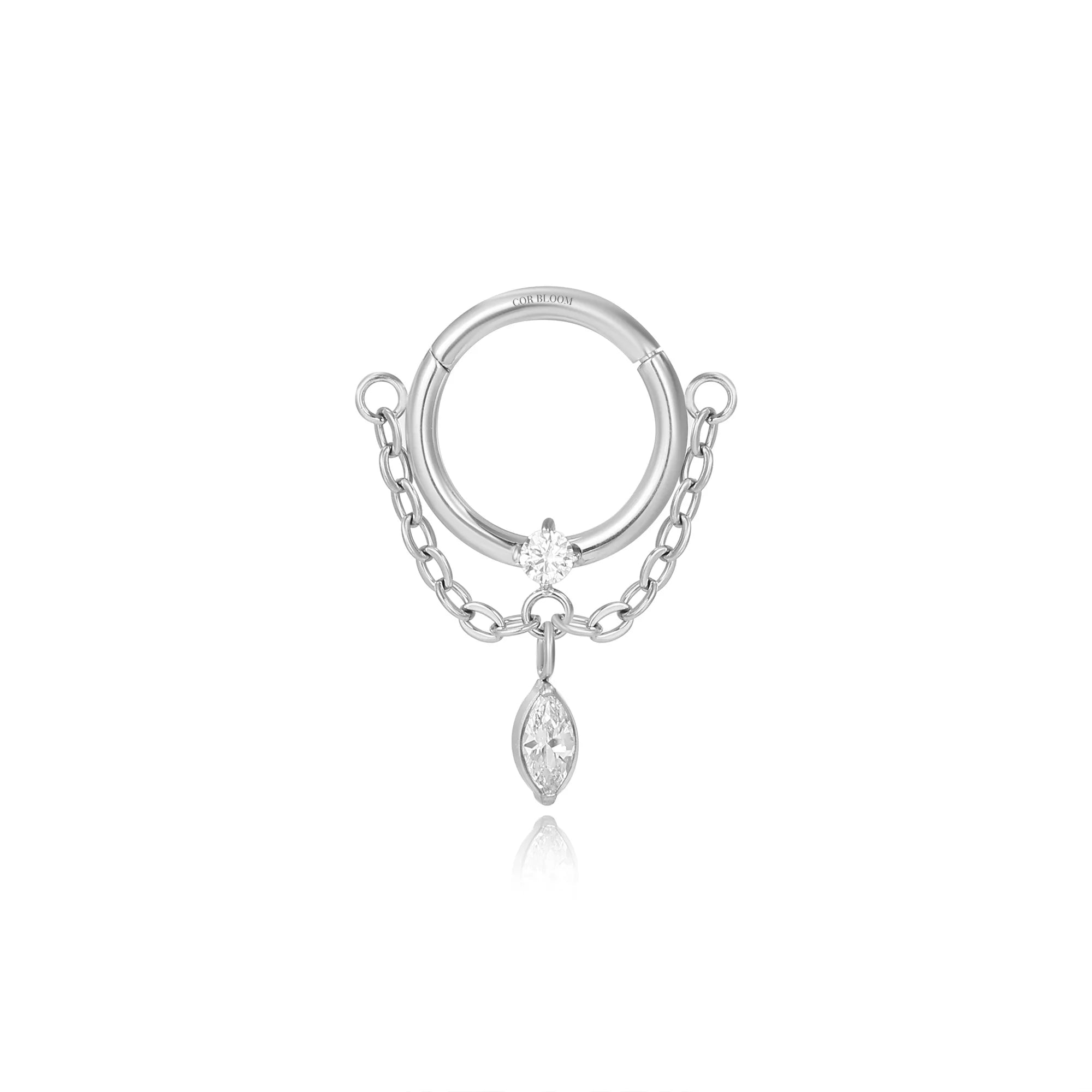 Titanium Tyche Dangling Marquise Gem Clicker - White Crystal