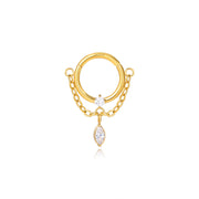 Titanium Tyche Dangling Marquise Gem Clicker - White Crystal