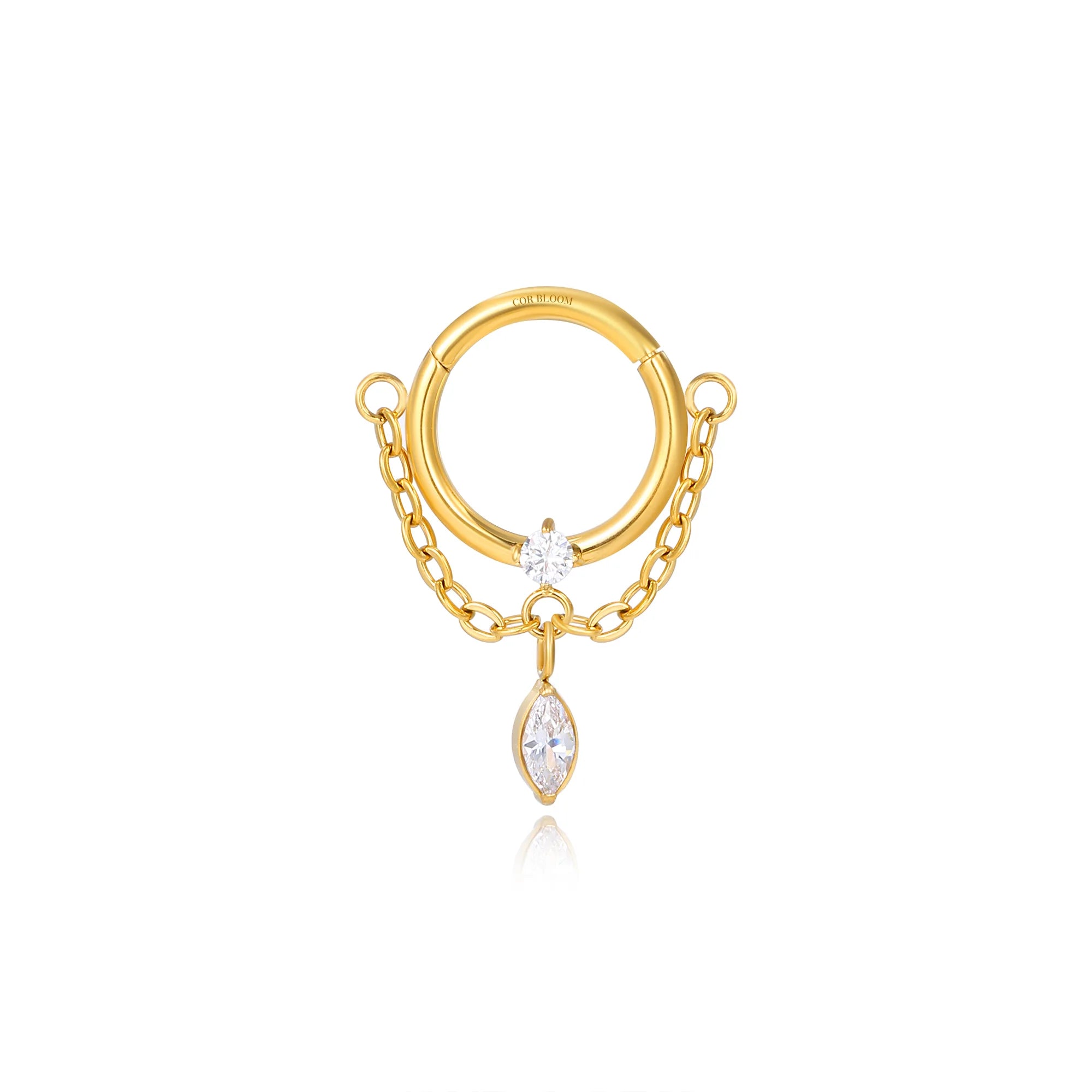Titanium Tyche Dangling Marquise Gem Clicker - White Crystal