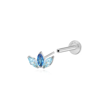 Titanium Kratos 3-Petal Blue Sapphire & Aquamarine Stud - Serenity
