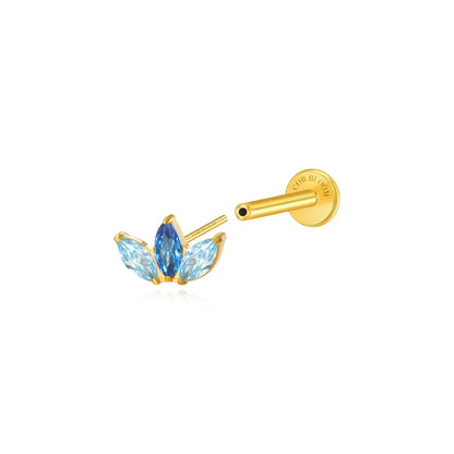 Titanium Kratos 3-Petal Blue Sapphire & Aquamarine Stud - Serenity