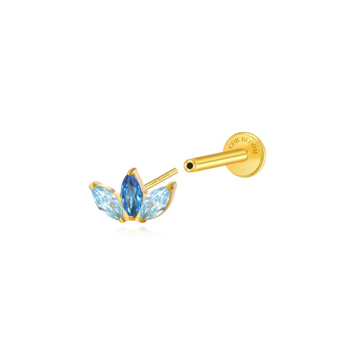 Titanium Kratos 3-Petal Blue Sapphire & Aquamarine Stud - Serenity