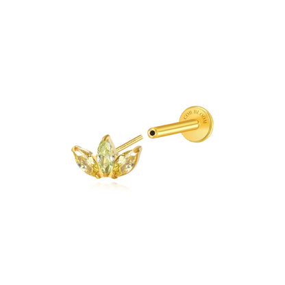 Titanium Kratos 3-Petal Apple Green & Yellow Citrine Stud -  Harvest