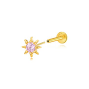 Aeliana Pink Tourmaline Sun Push Pin Flat Back Stud