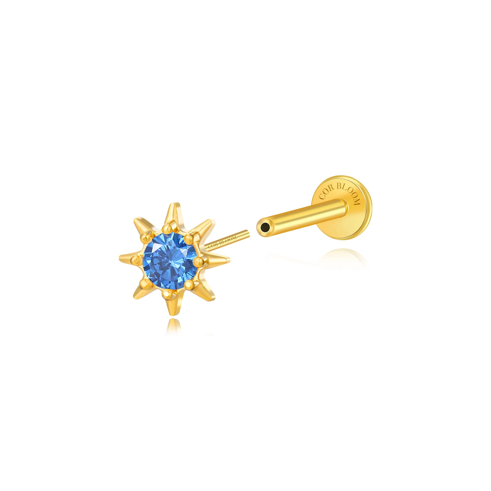 Aeliana Blue Sapphire Sun Push Pin Flat Back Stud